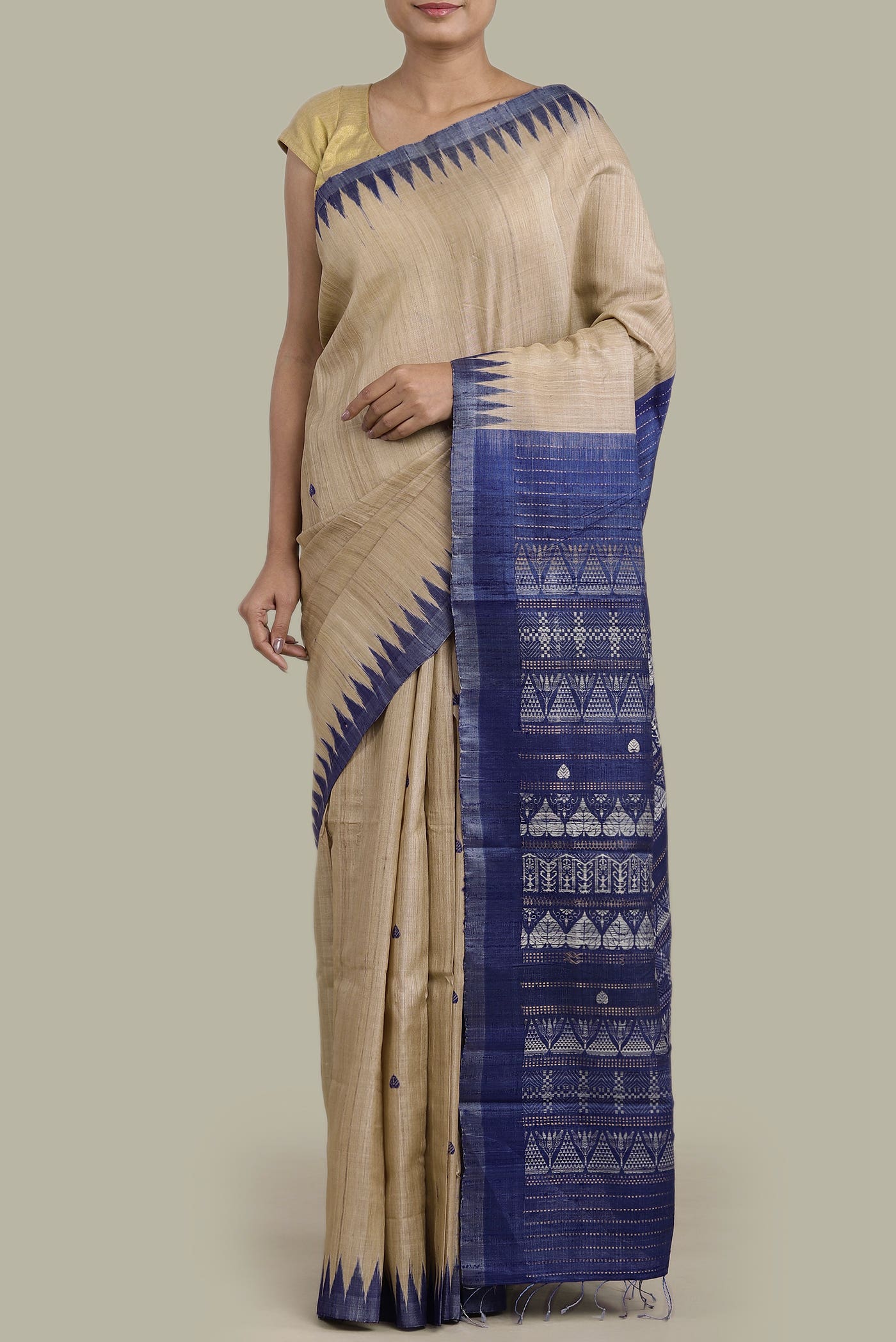 Beige Bhagalpuri Tussar Silk Saree