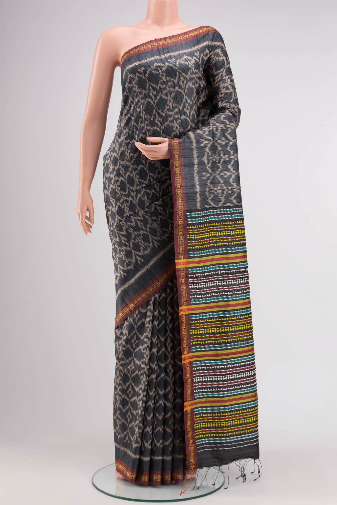 Davys Grey Tussar Silk Saree