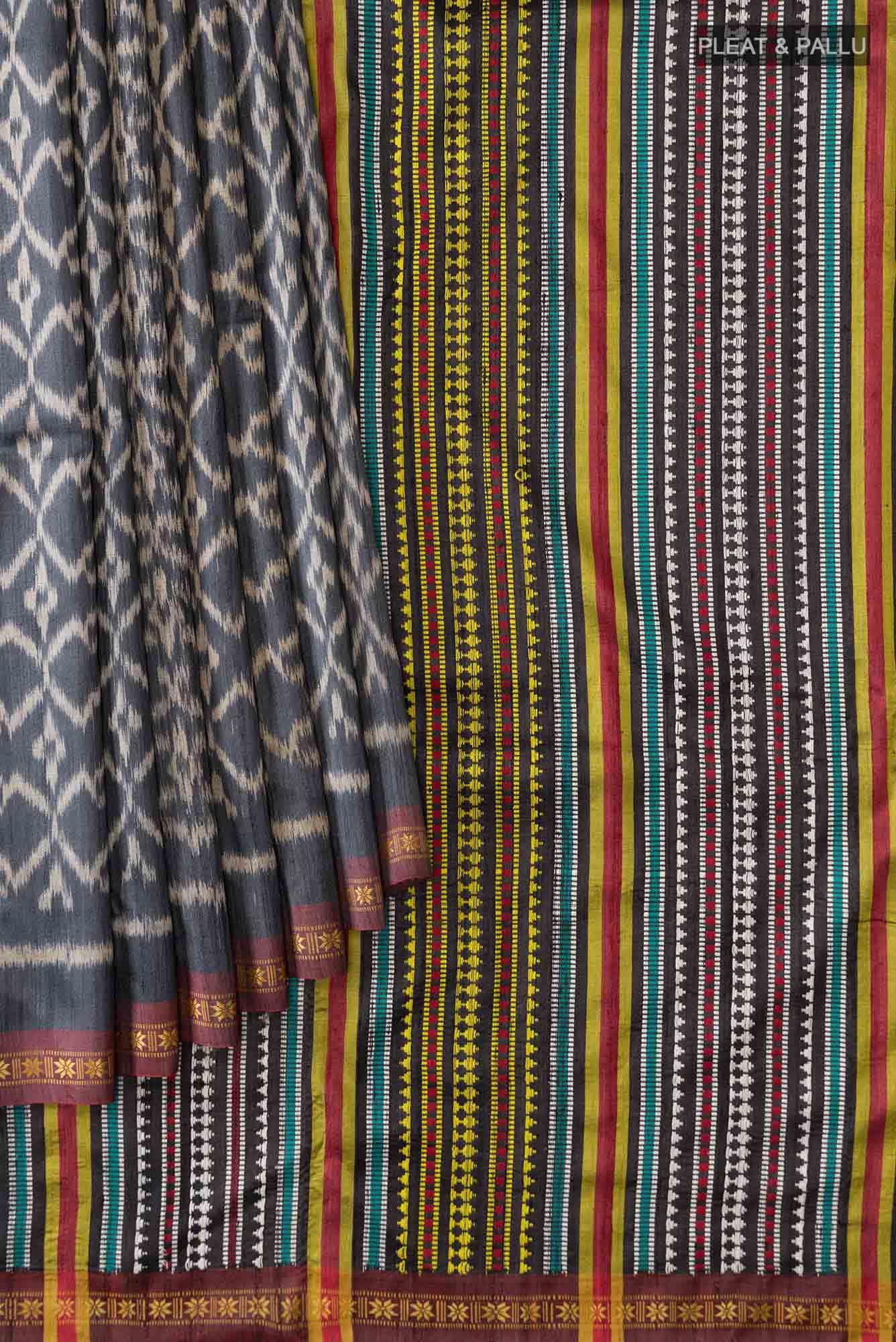 Davys Grey Tussar Silk Saree