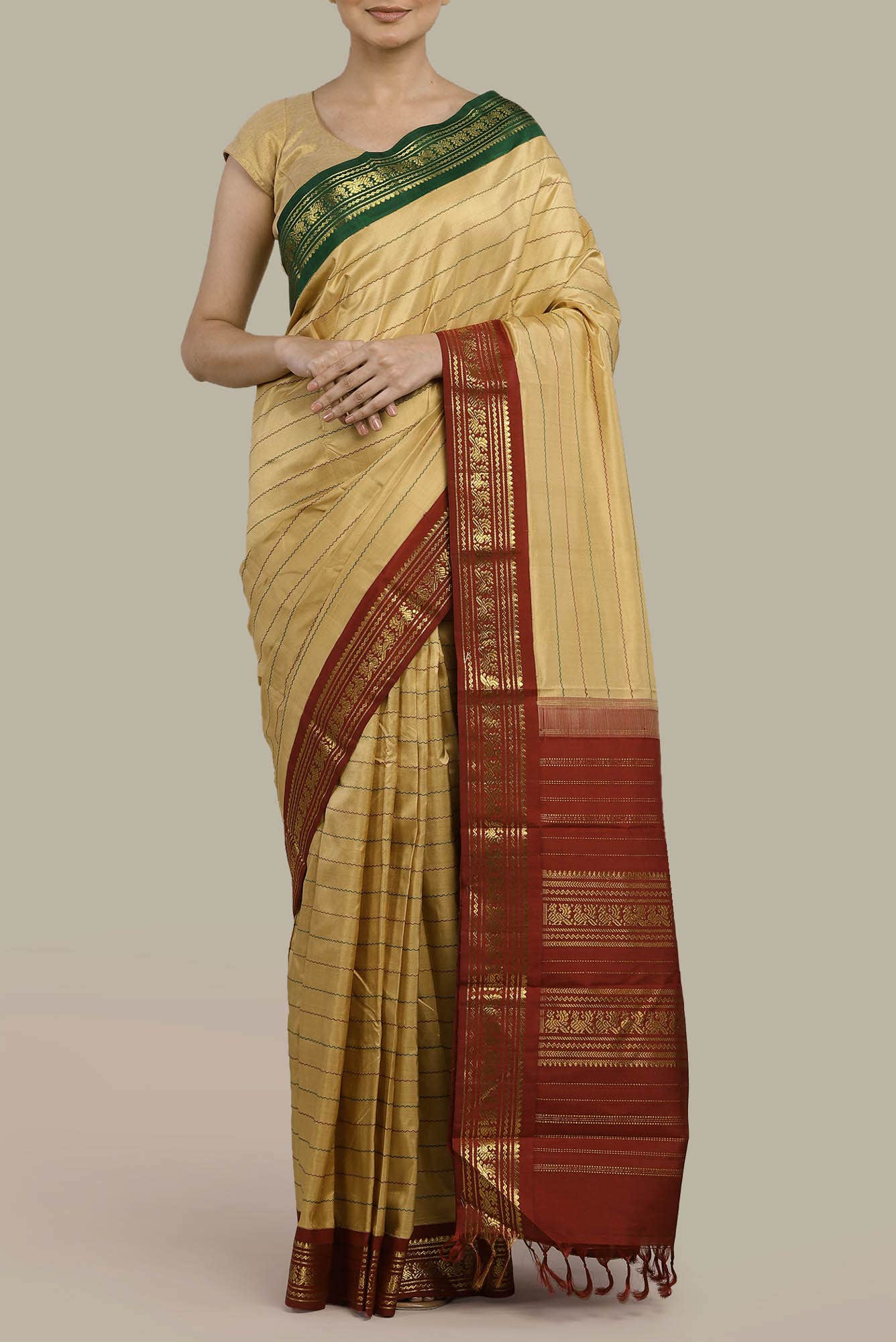 Beige Kanchipuram Silk Saree