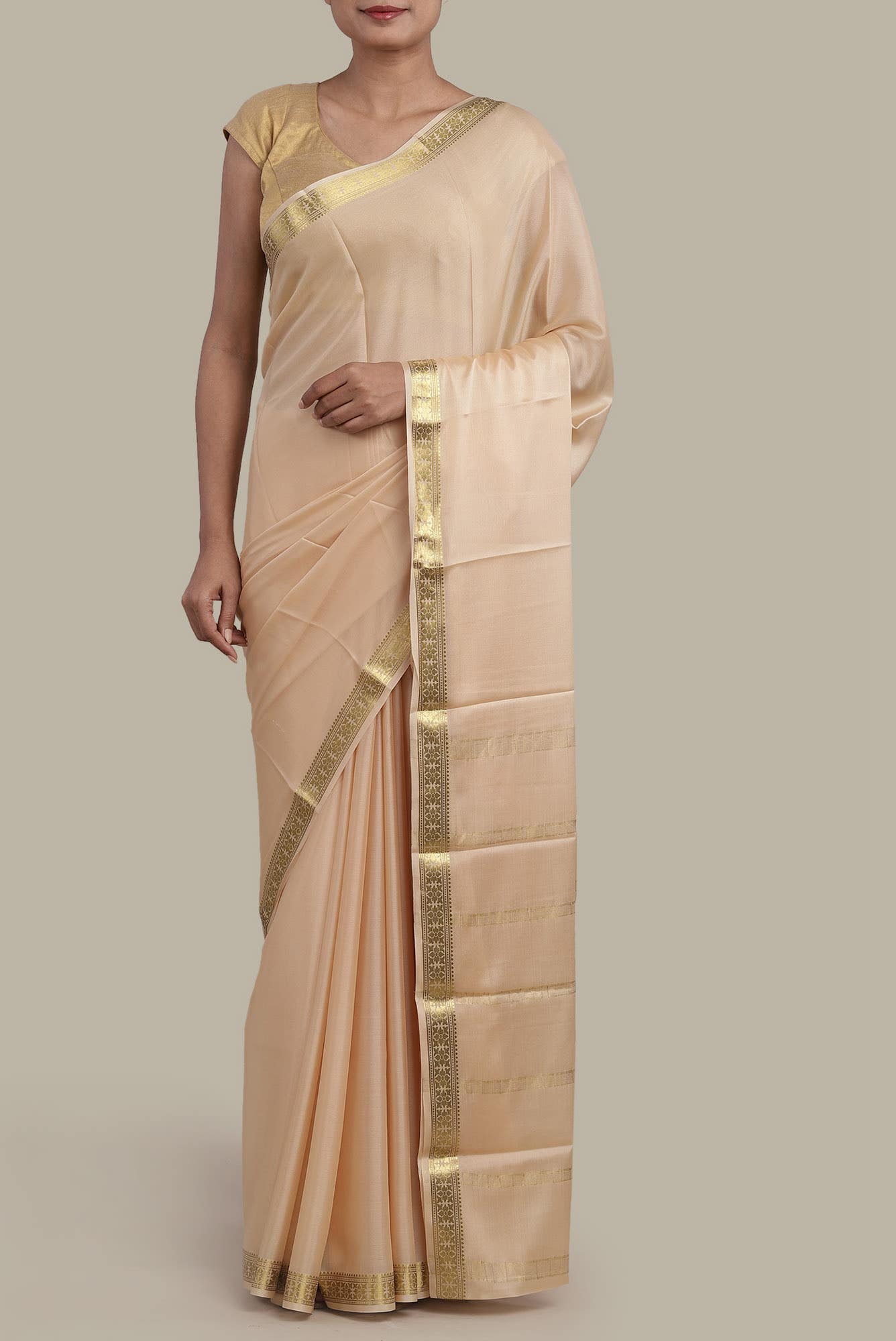 Beige Mysore Crepe Saree