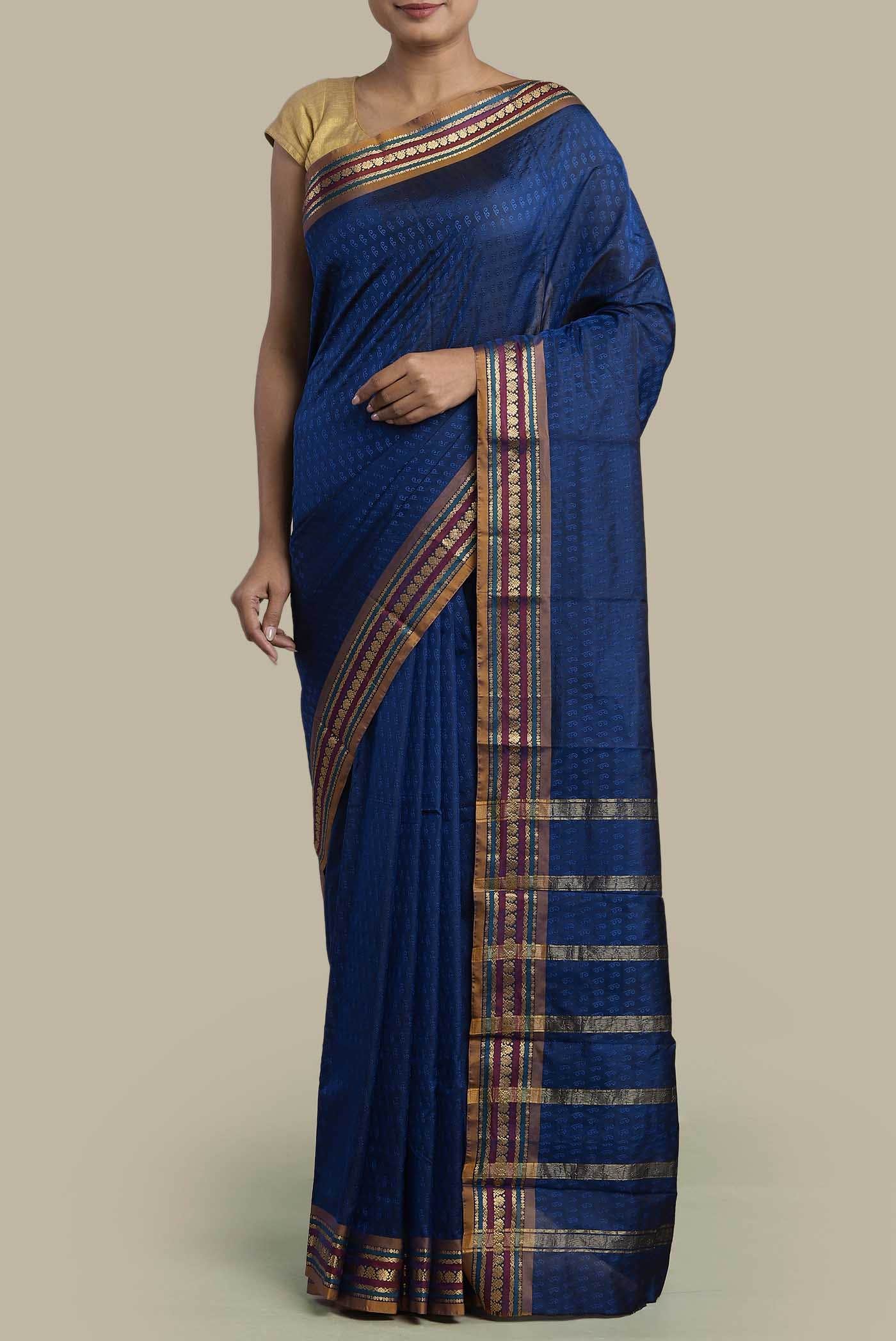 Blue Blended Bangalore Silk Saree