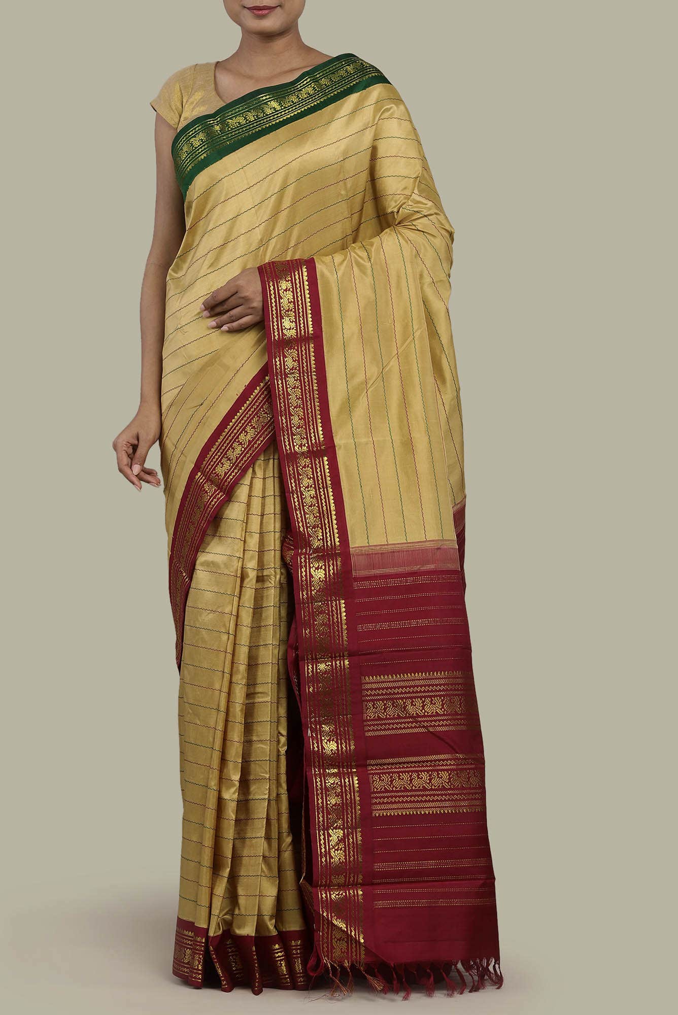 Beige Kanchipuram Silk Saree