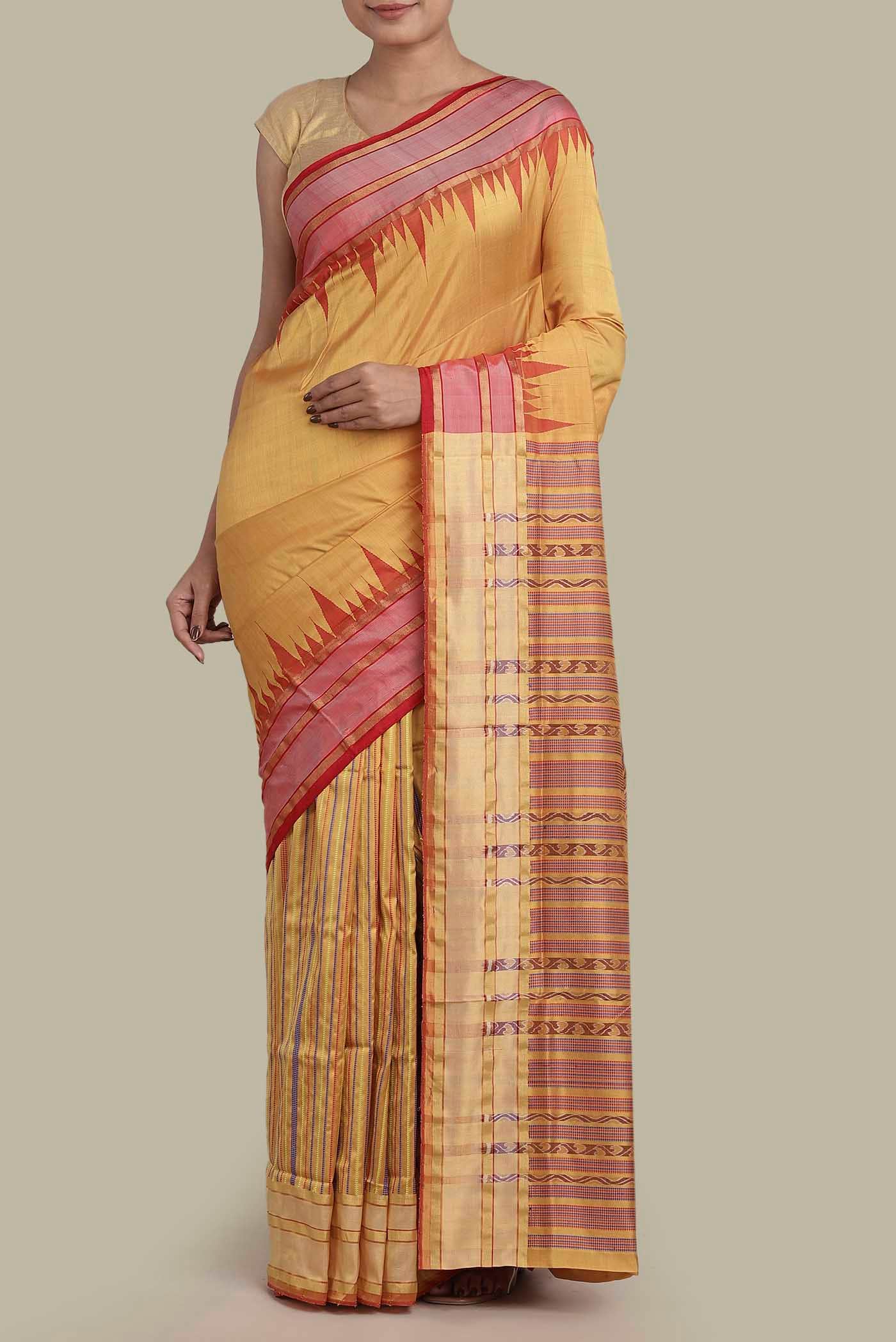 Yellow Orissa Silk Saree