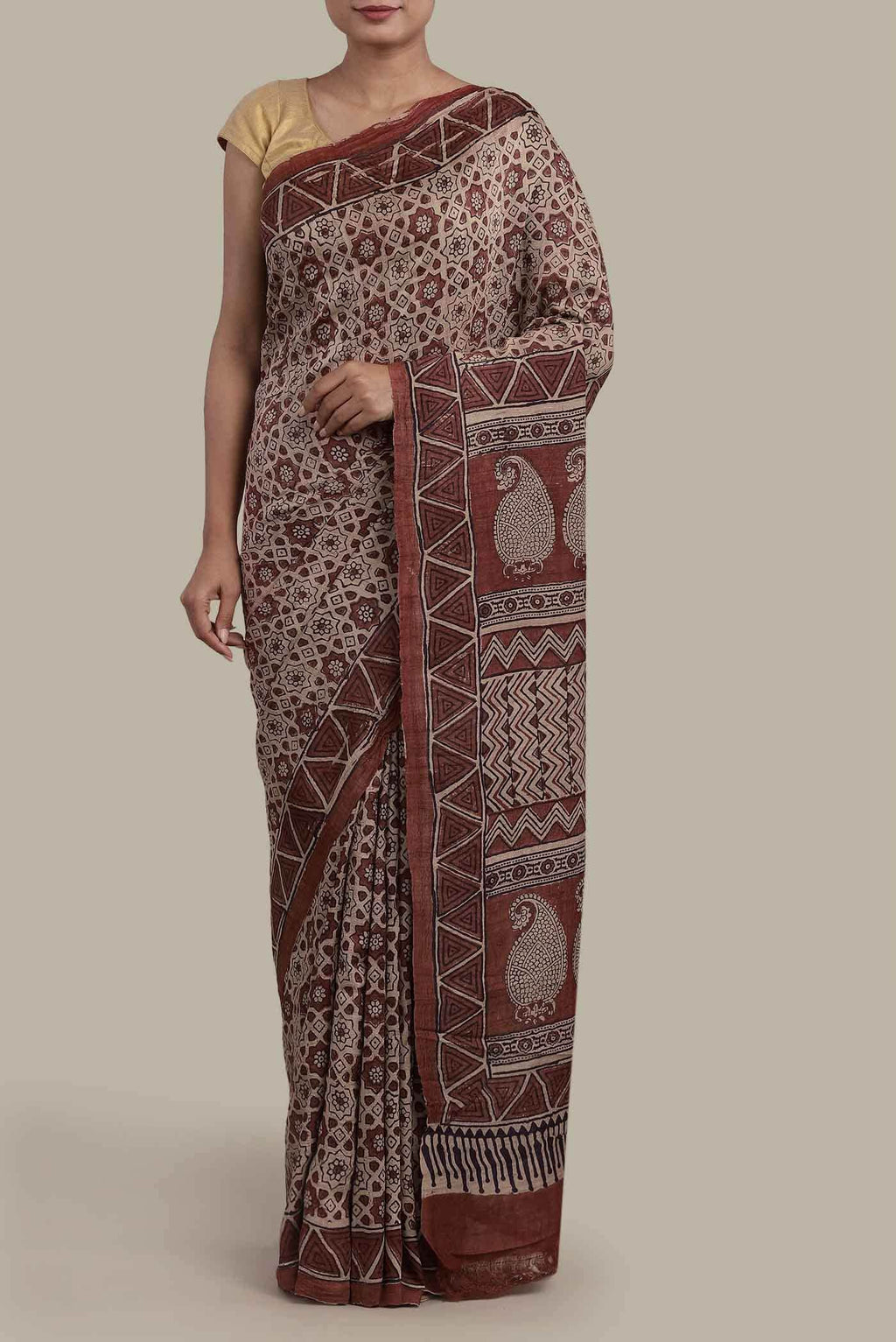 Beige Bhagalpuri Tussar Silk Saree
