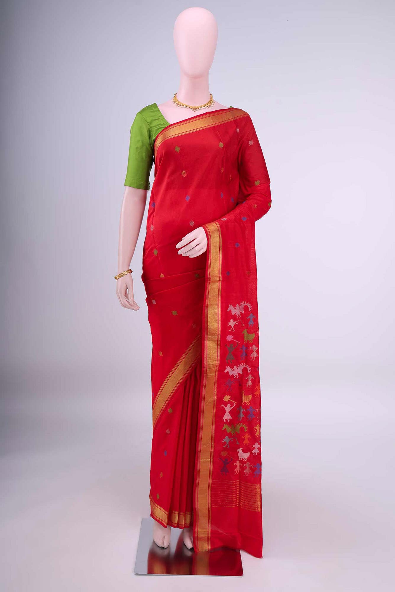 Pure Silk Pure Zari Mehandi Green Venkatagiri Saree