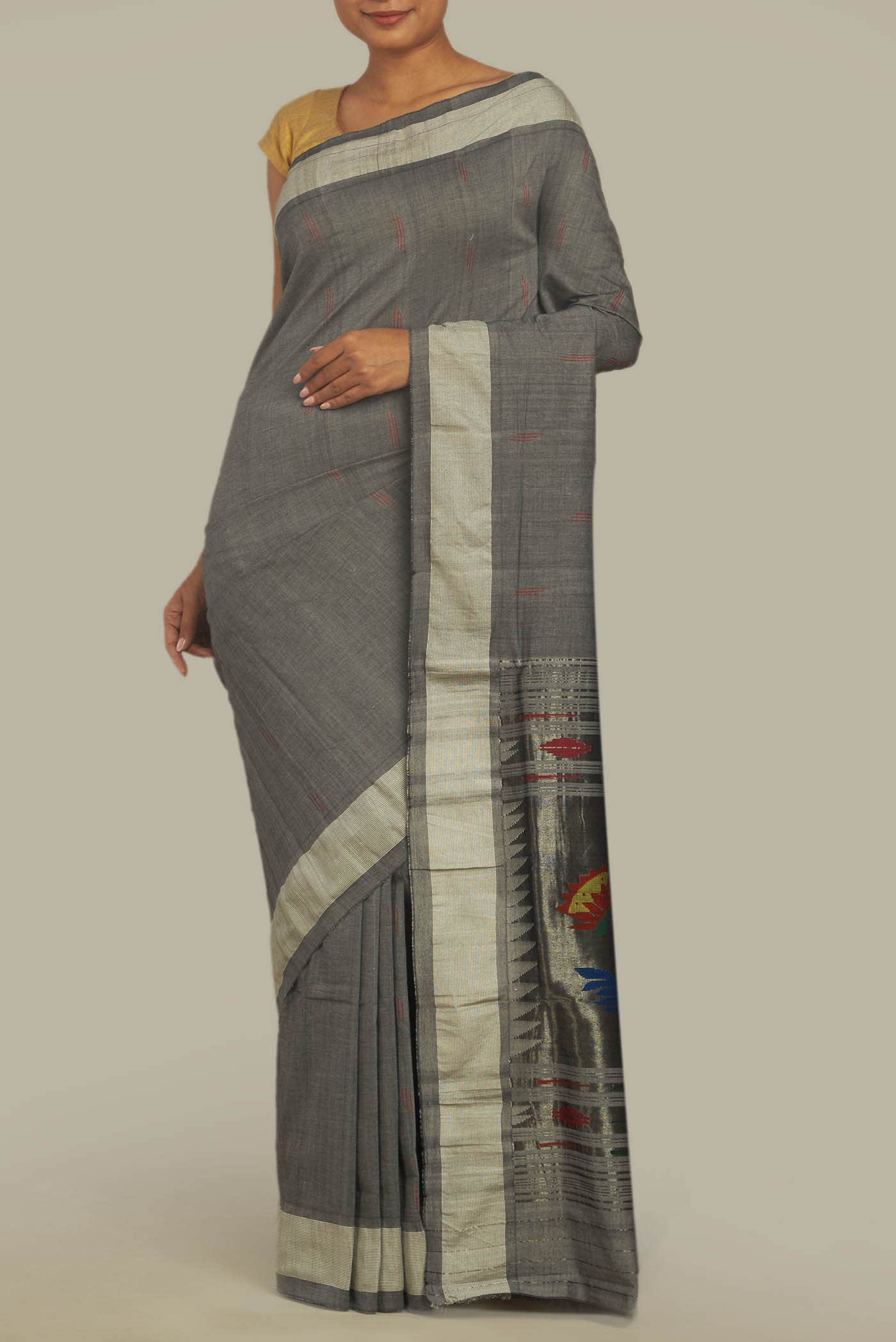Grey Paithani Cotton Saree