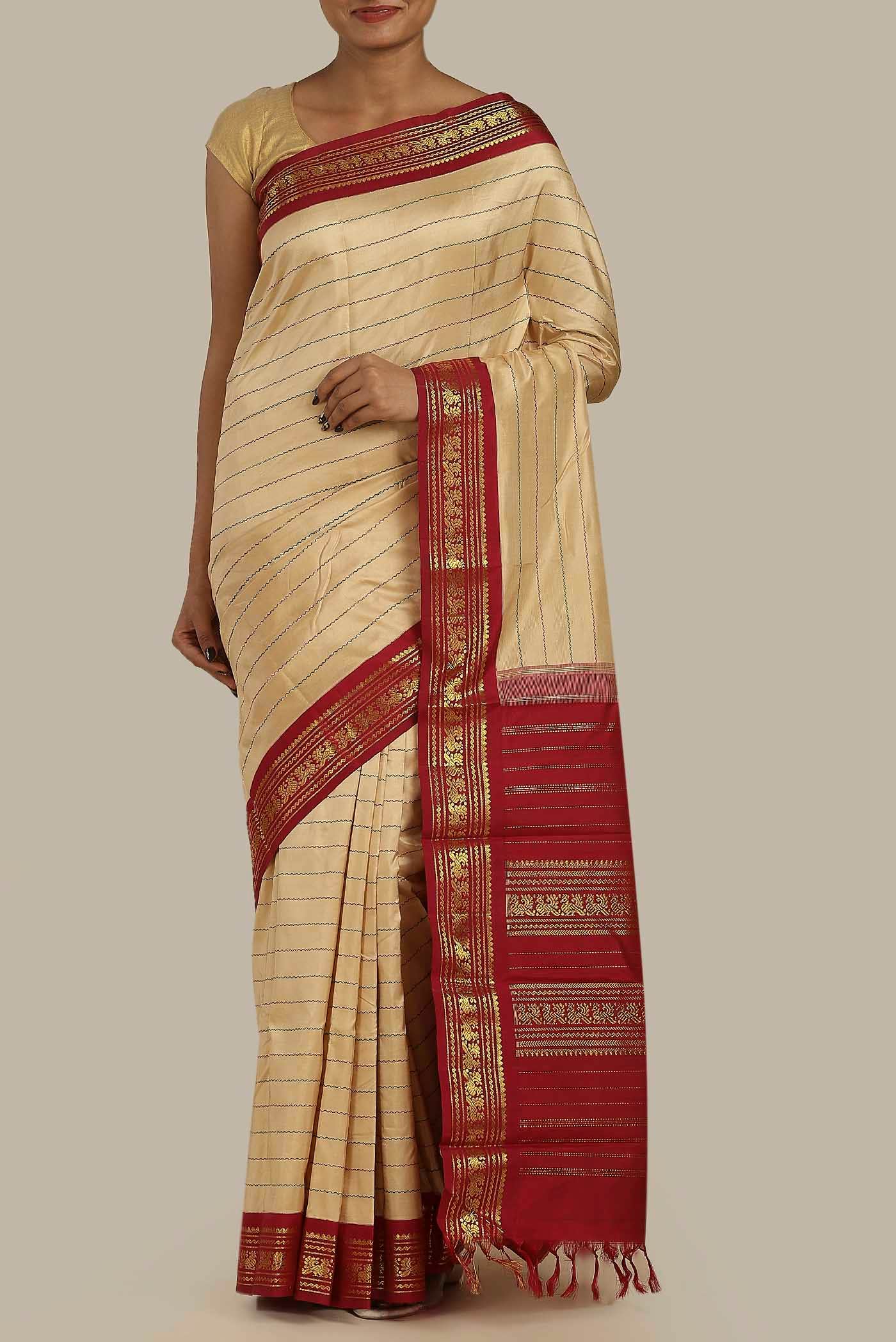 Beige Kanchipuram Silk Saree