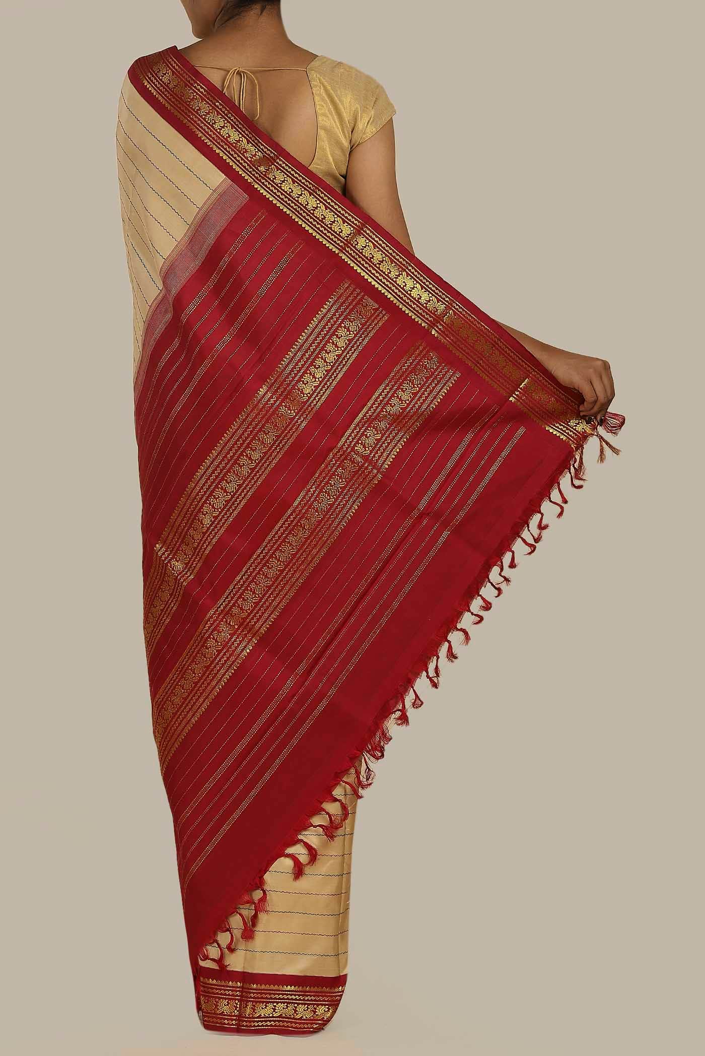 Beige Kanchipuram Silk Saree