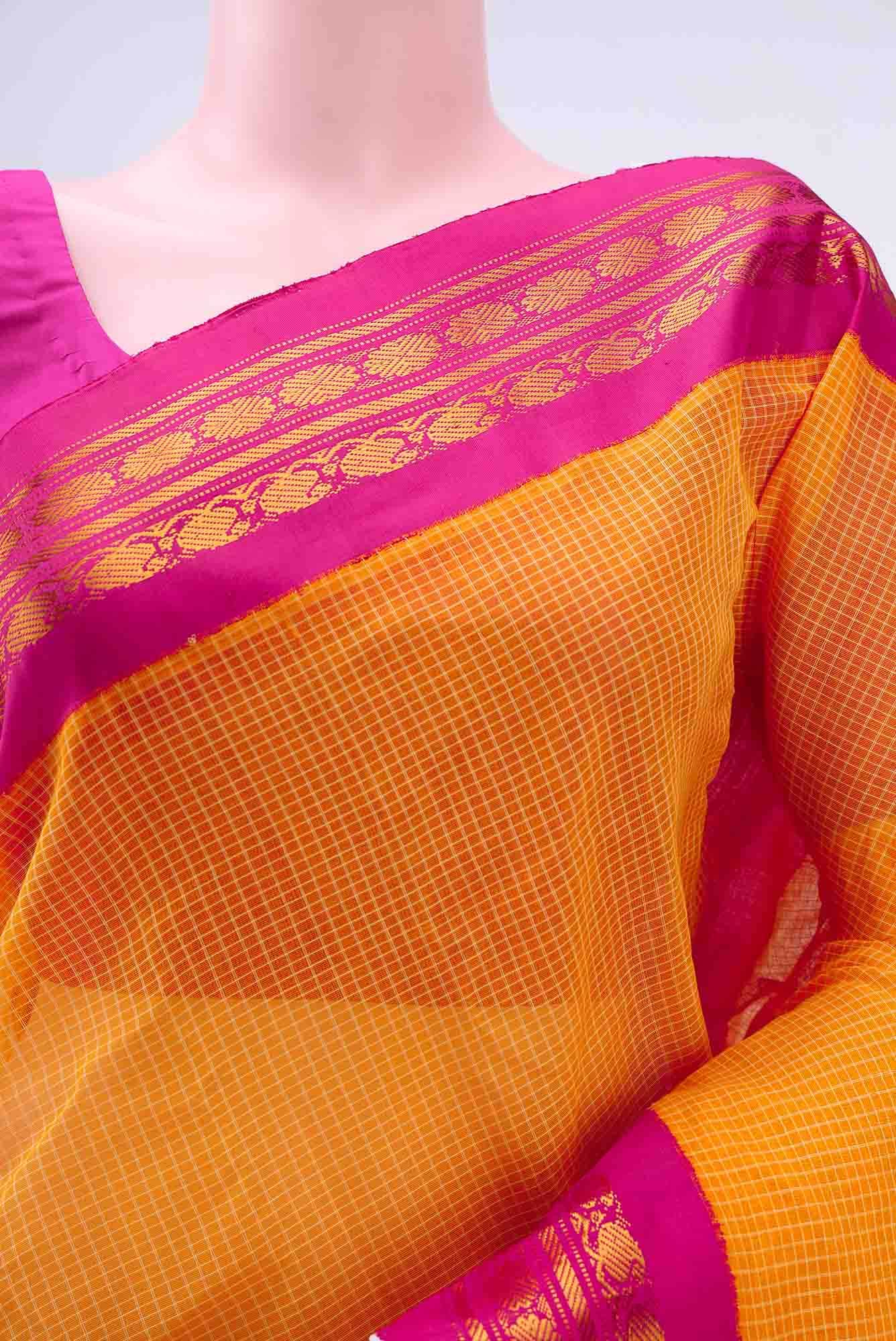Yellow Gadwal Silk Cotton Saree