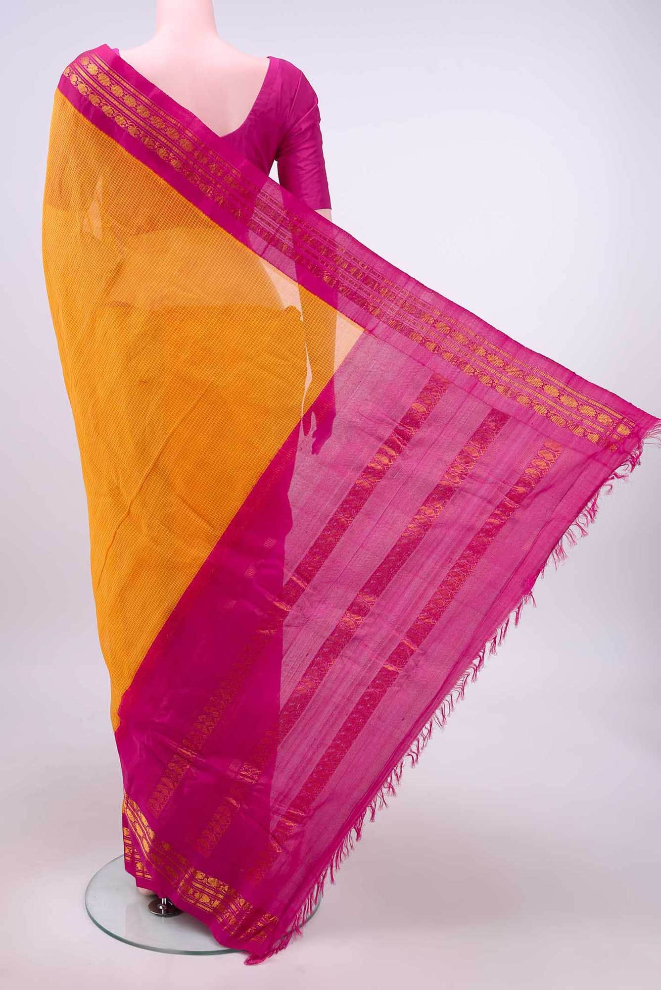 Yellow Gadwal Silk Cotton Saree