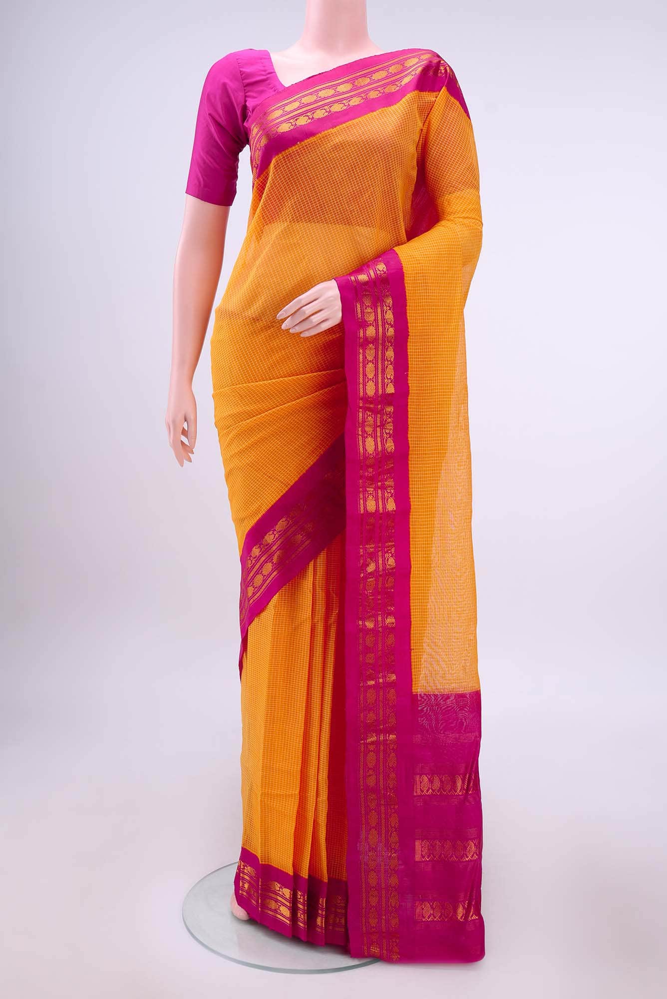 Yellow Gadwal Silk Cotton Saree