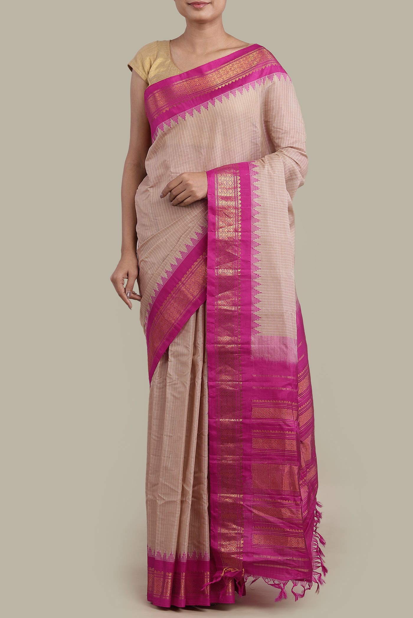 Beige Gadwal Silk Cotton Saree