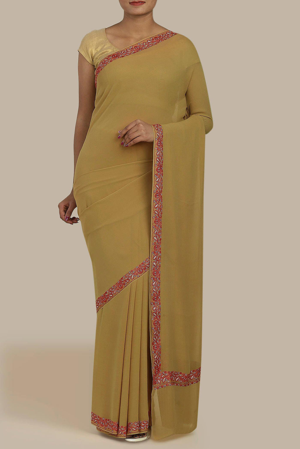Dark Beige Georgette Saree