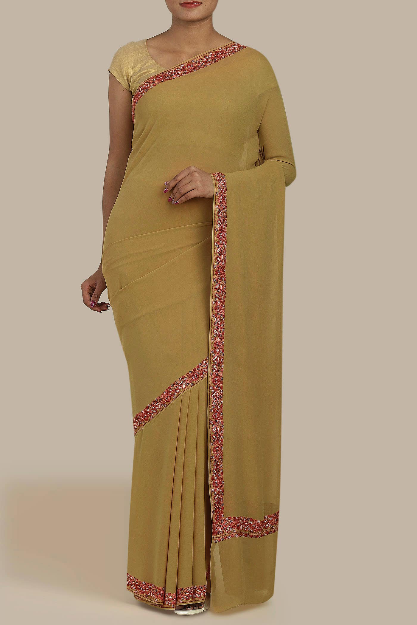 Dark Beige Georgette Saree