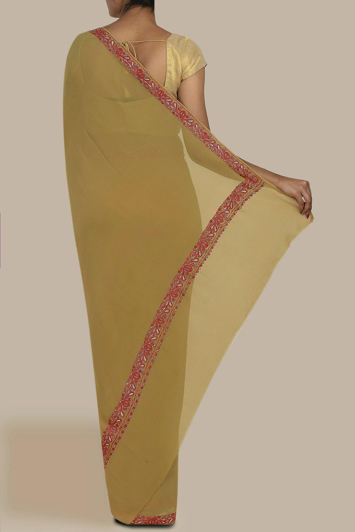 Dark Beige Georgette Saree