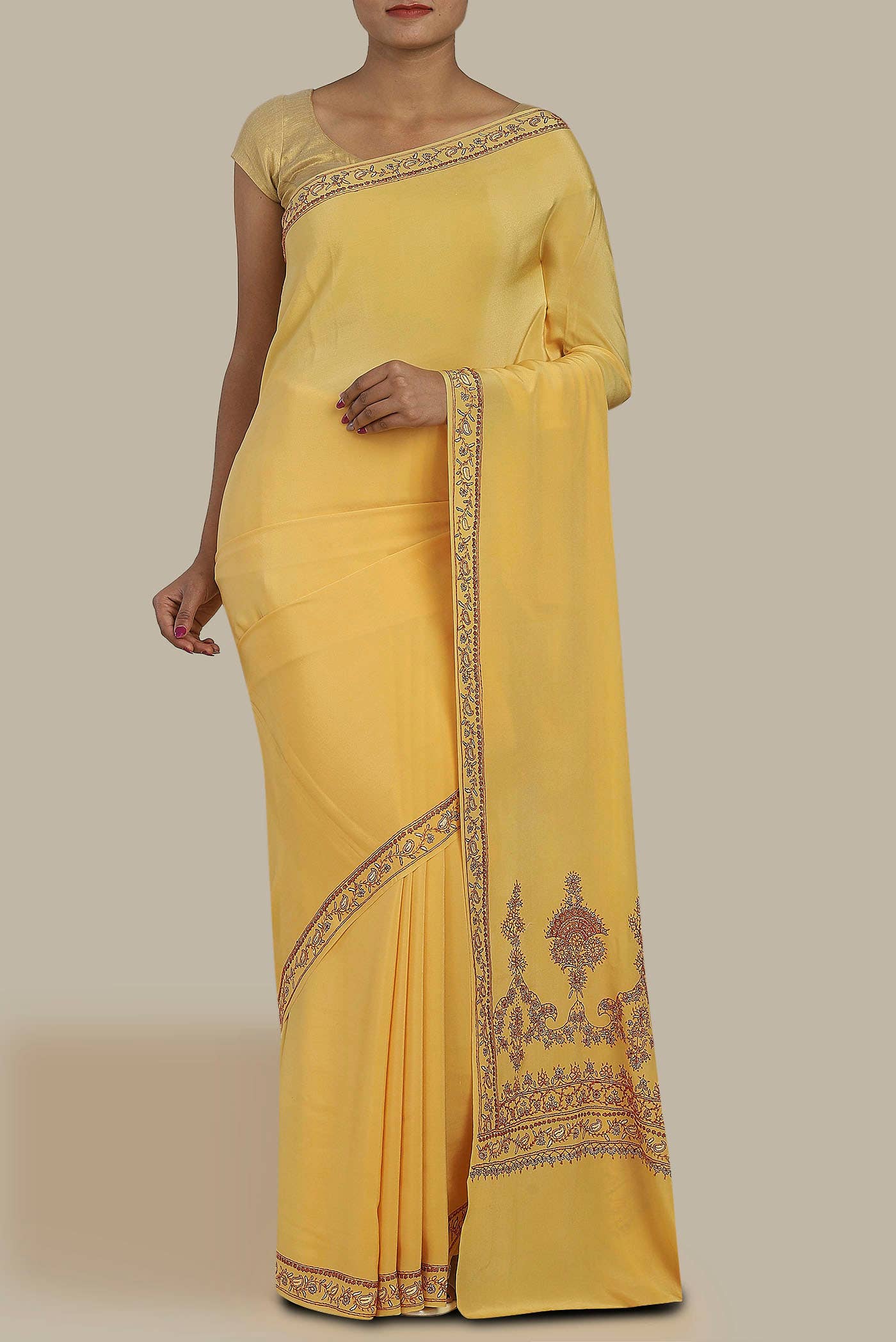 Yellow Crepe Saree