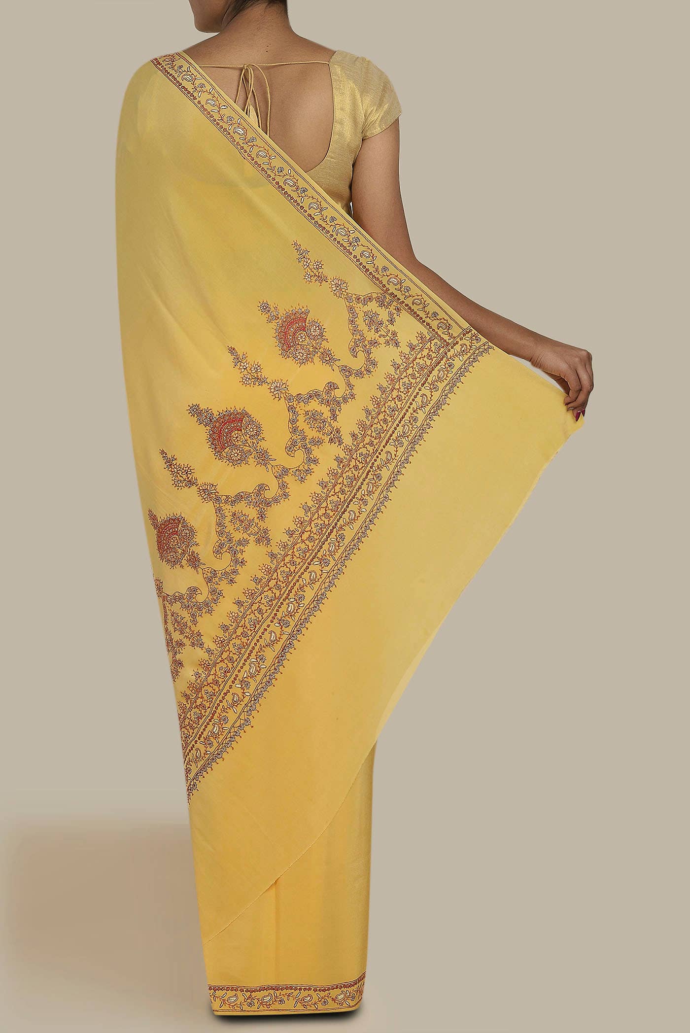 Yellow Crepe Saree
