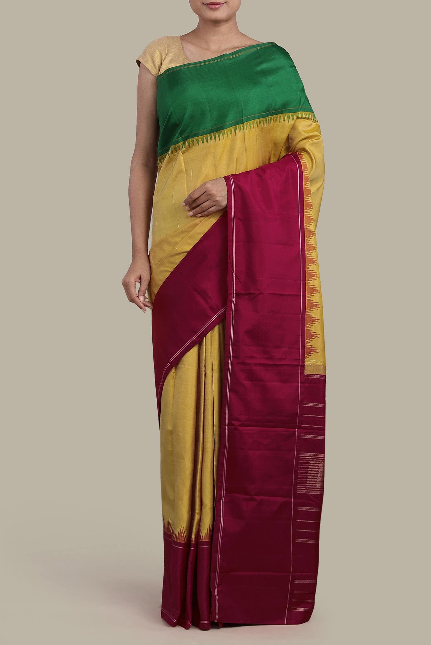 Pure Silk Pure Zari Yellow Kanchipuram Saree