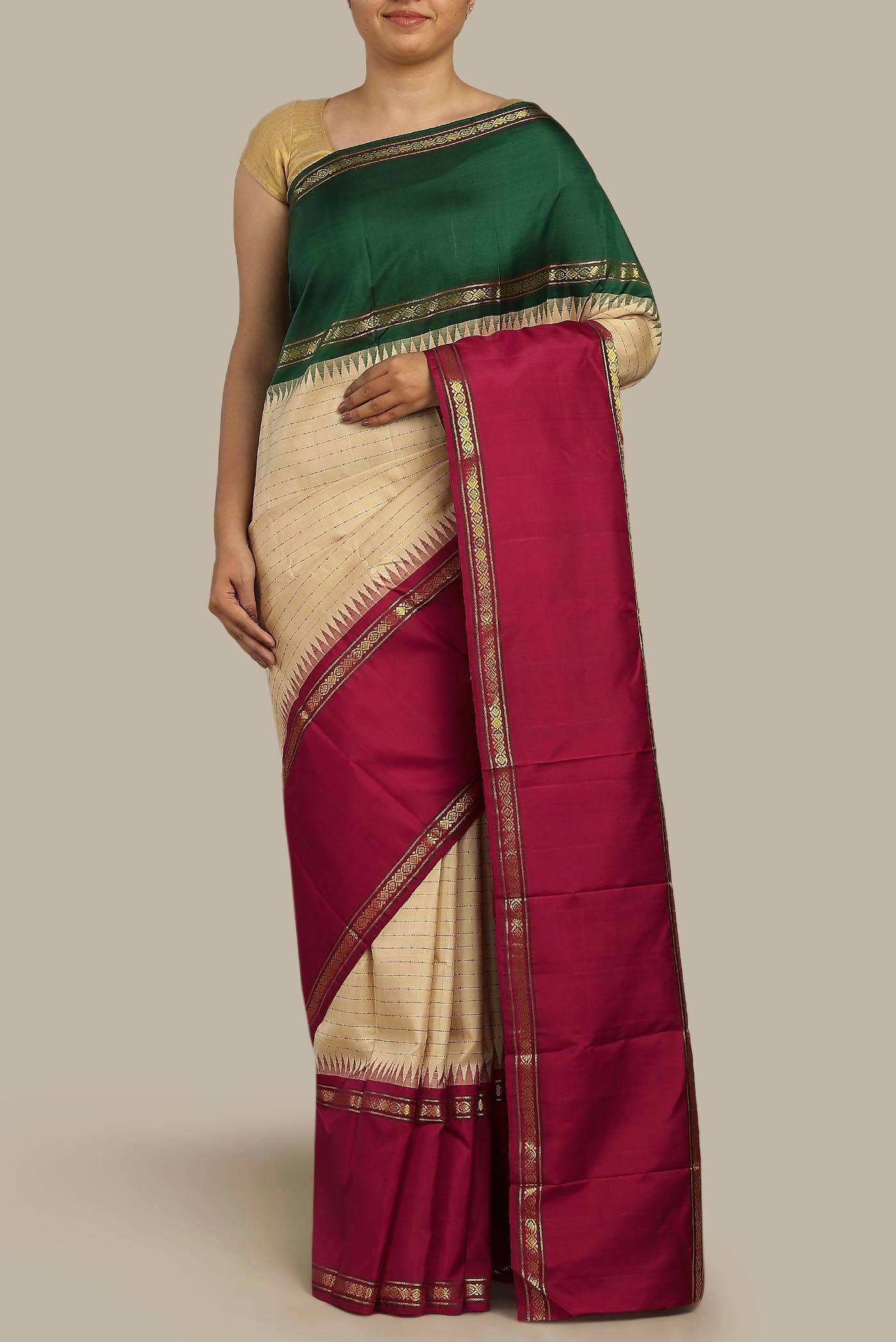Beige Kanchipuram Silk Saree