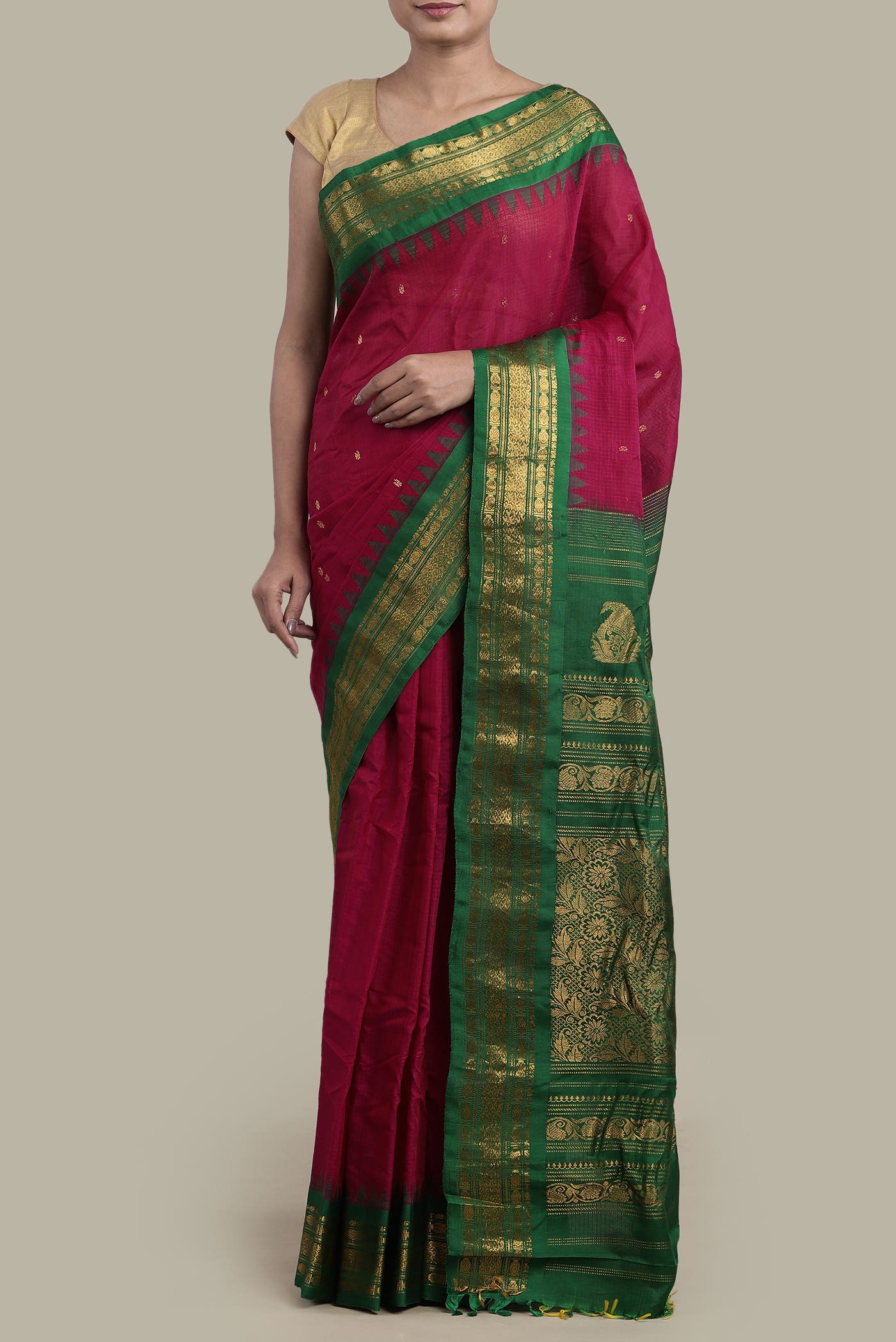 Pink Gadwal Silk Cotton Saree
