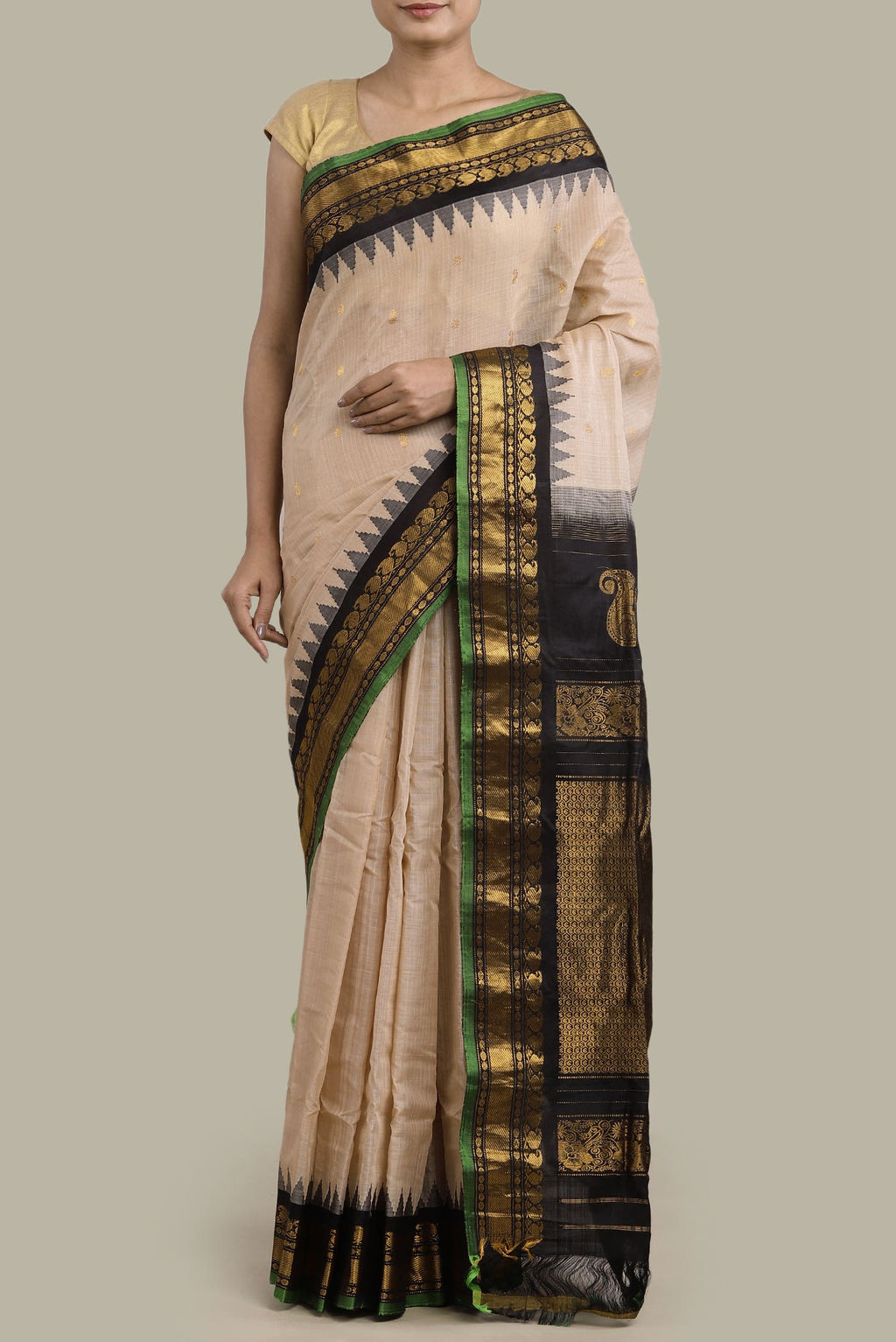 Beige Gadwal Silk Cotton Saree