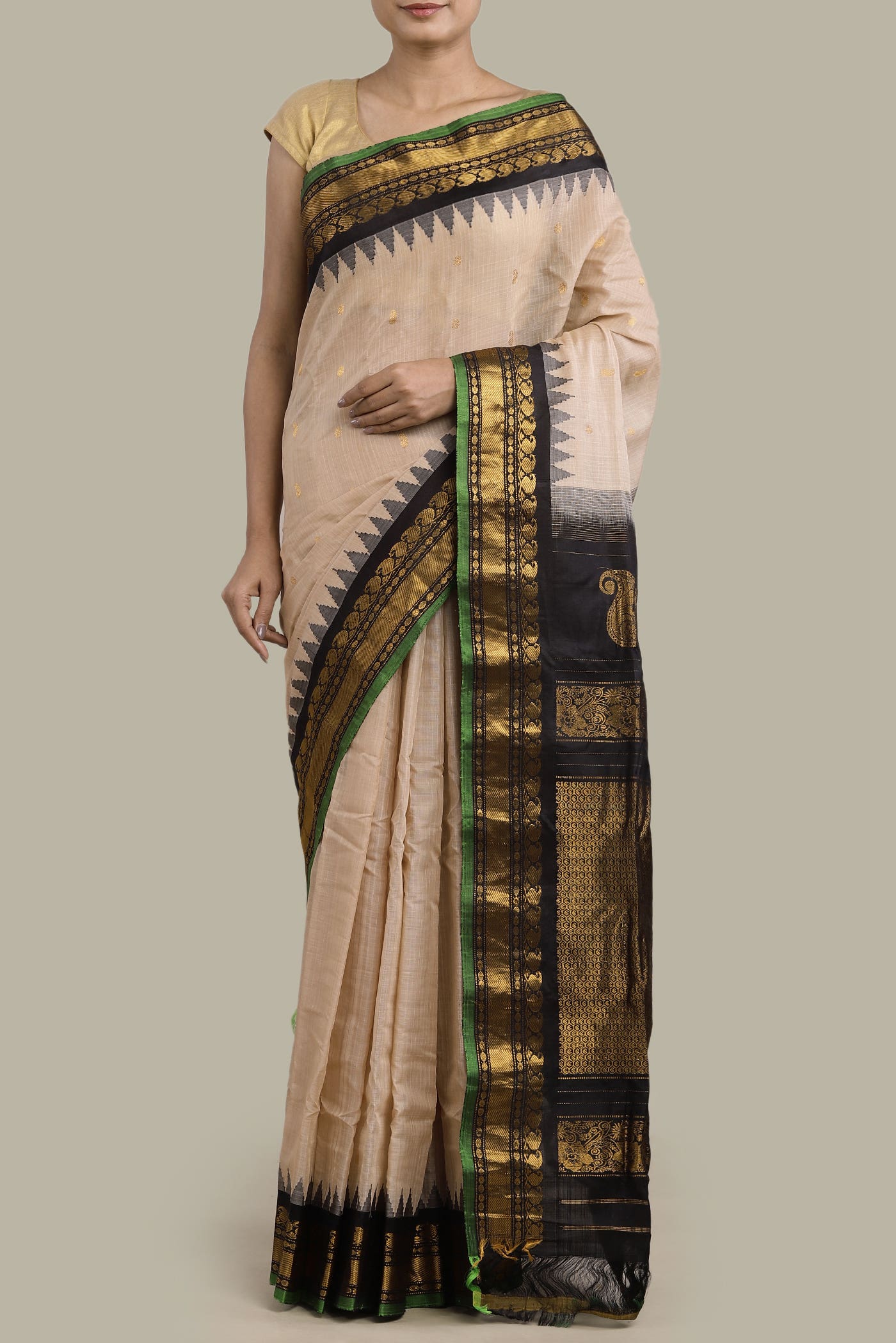 Beige Gadwal Silk Cotton Saree