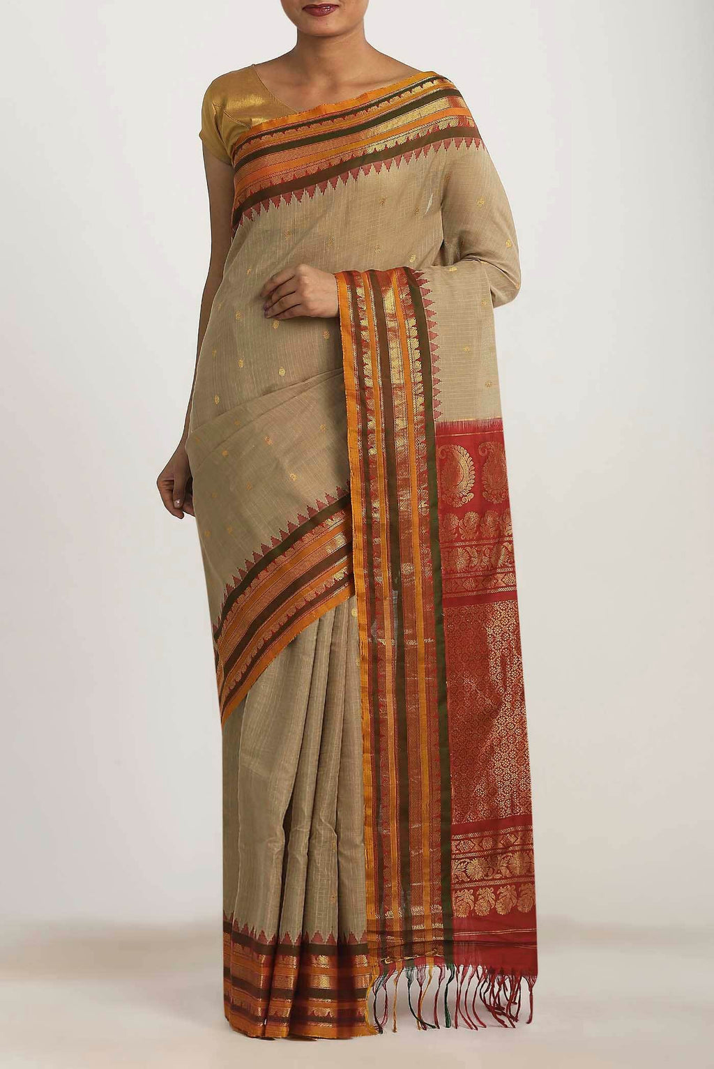 Beige Gadwal Silk Cotton Saree