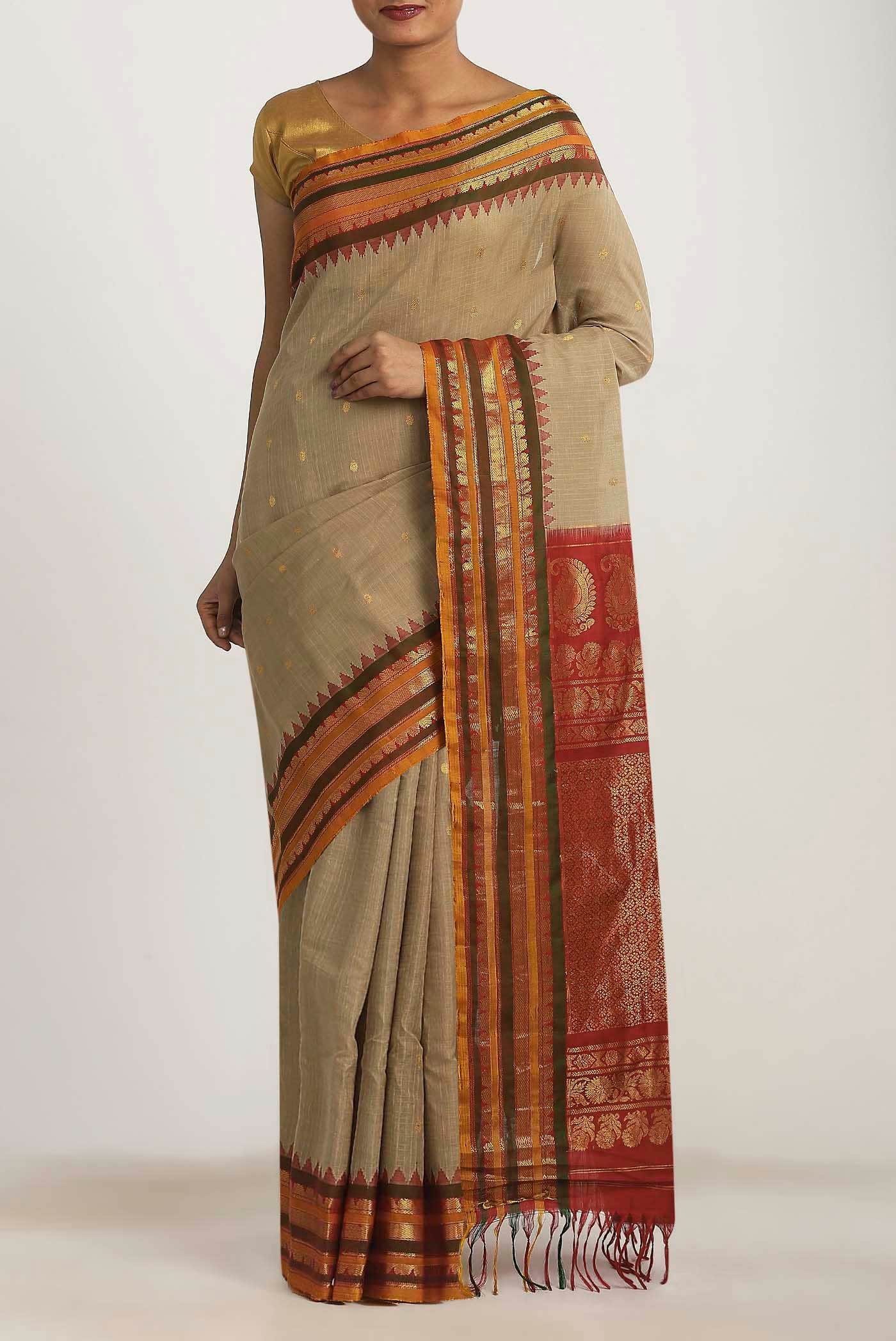 Beige Gadwal Silk Cotton Saree