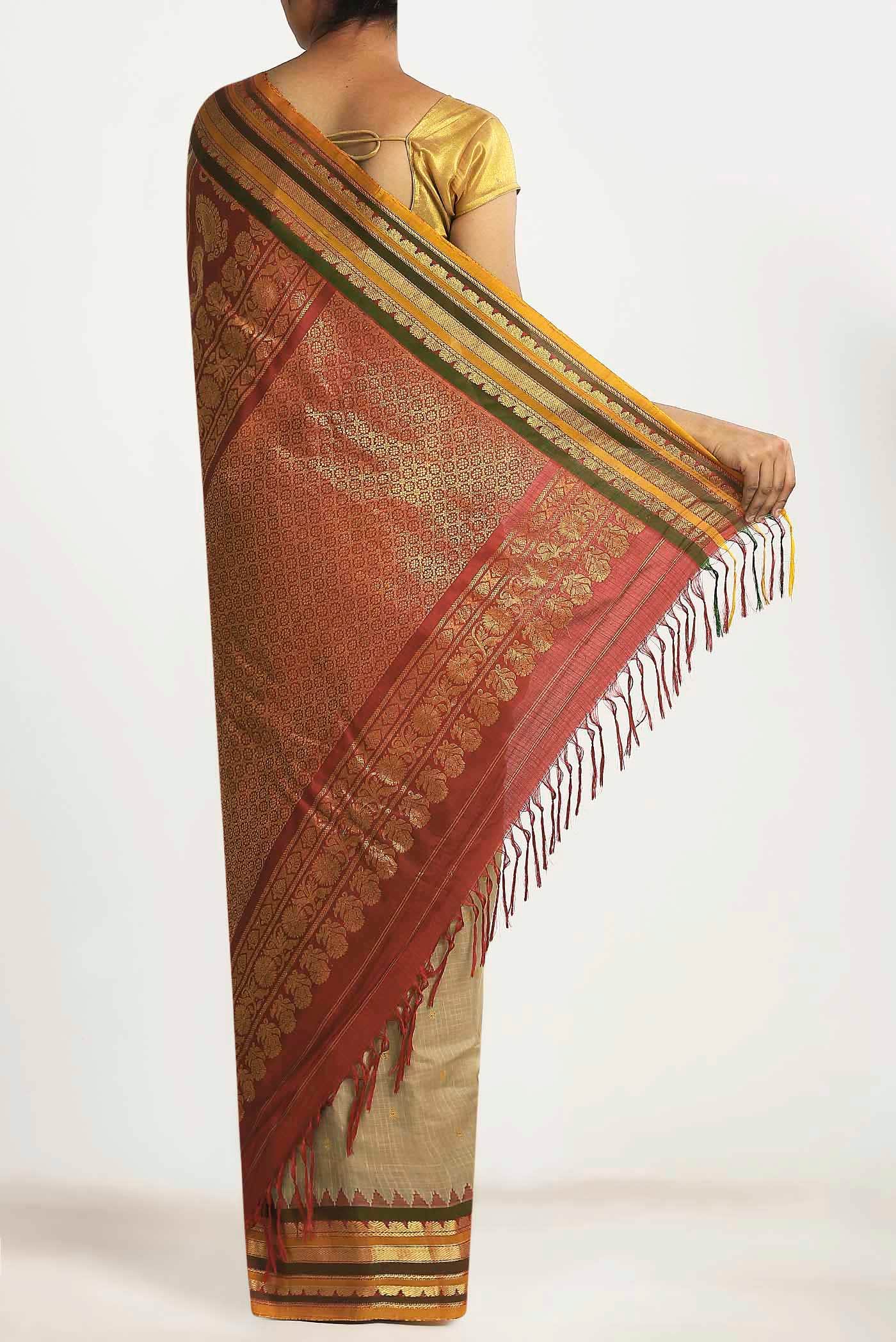 Beige Gadwal Silk Cotton Saree