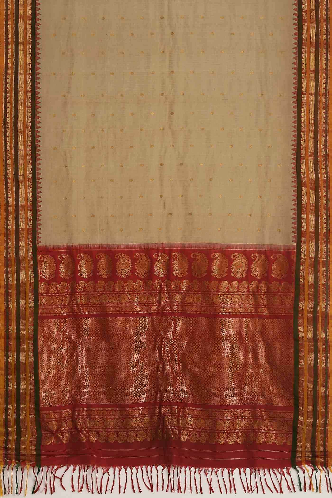 Beige Gadwal Silk Cotton Saree
