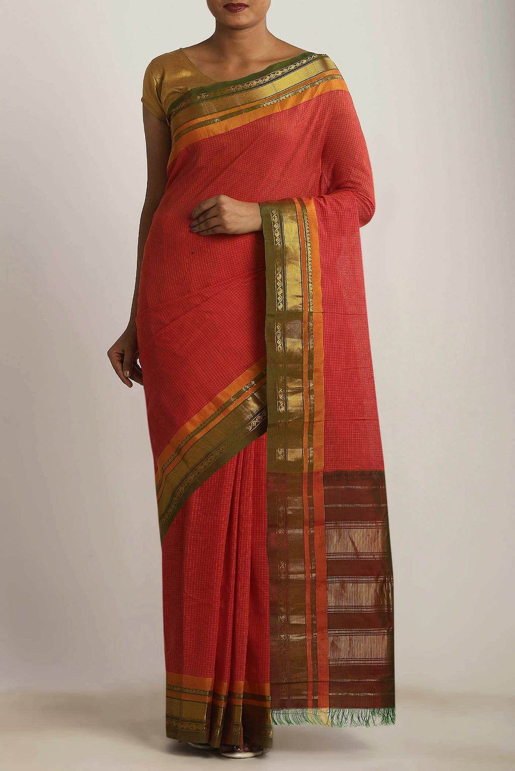 Orange Gadwal cotton Saree