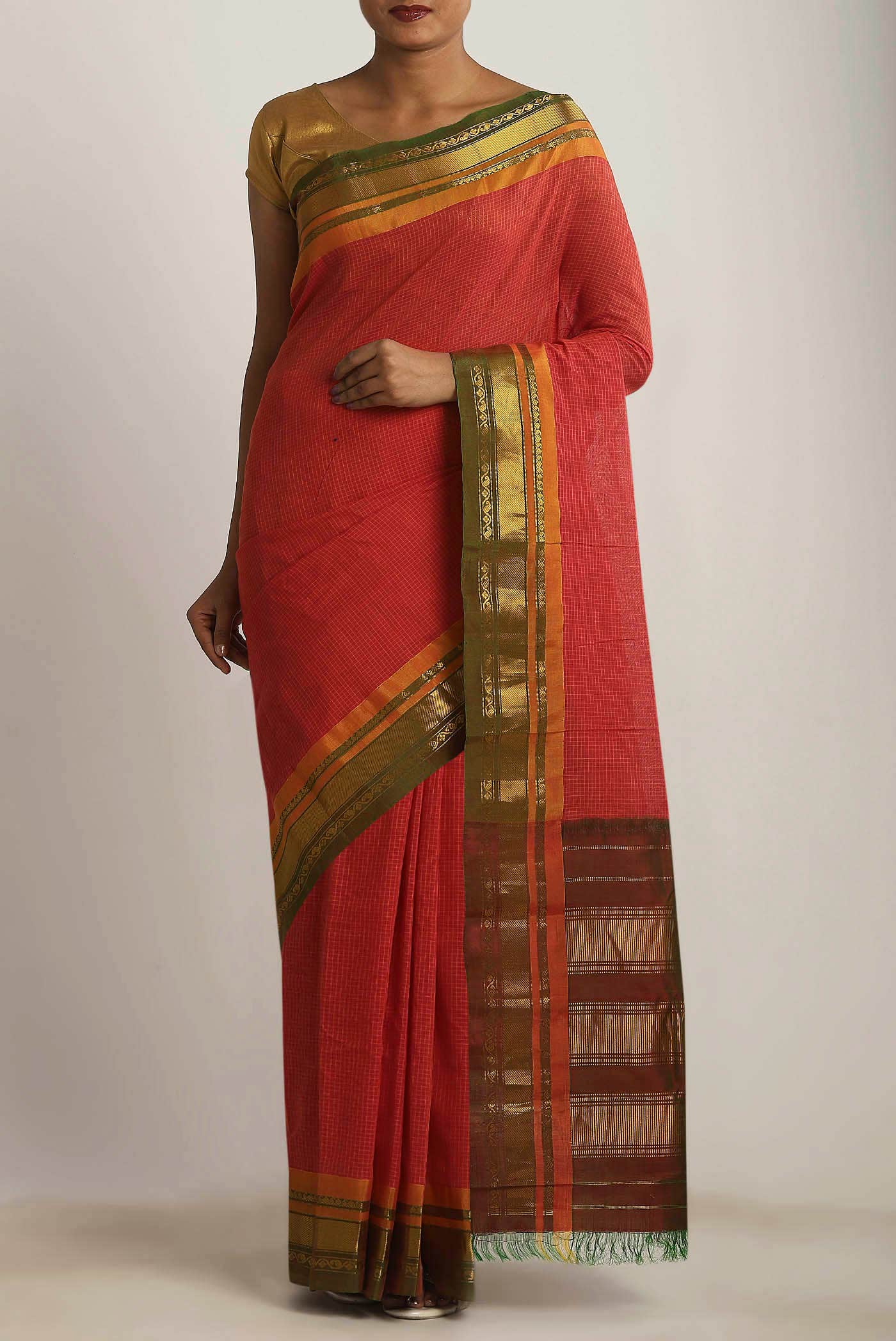 Orange Gadwal cotton Saree