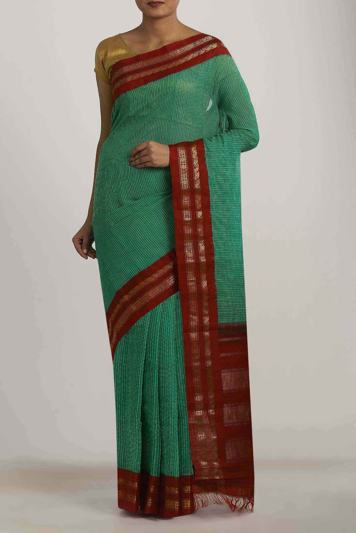 Green Gadwal cotton Saree