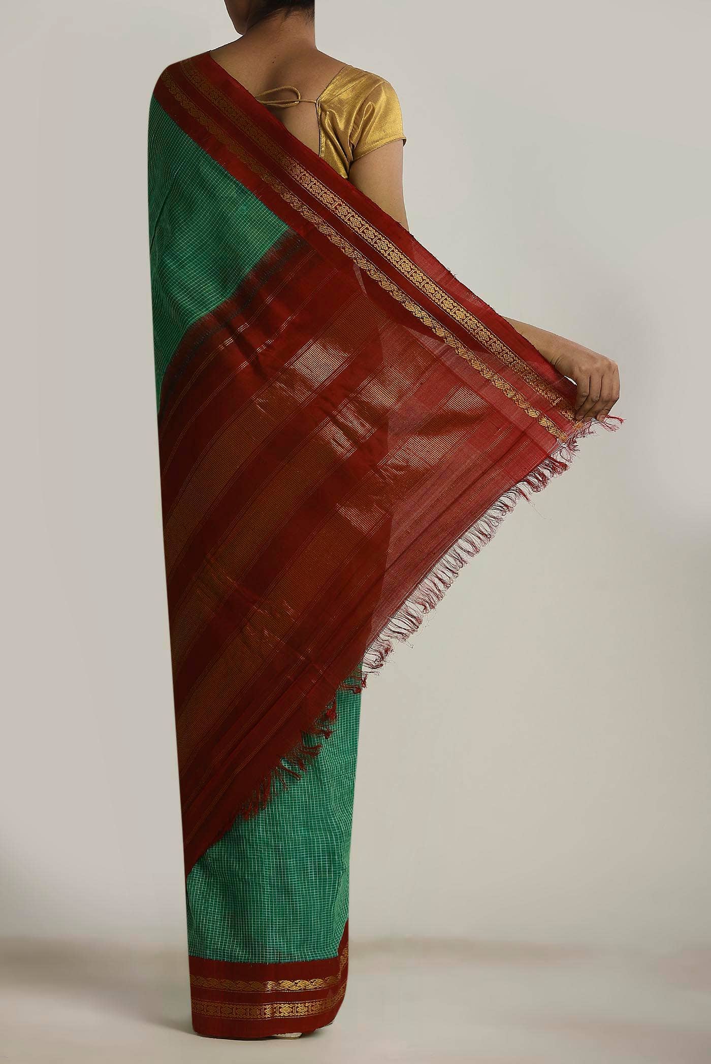 Green Gadwal cotton Saree