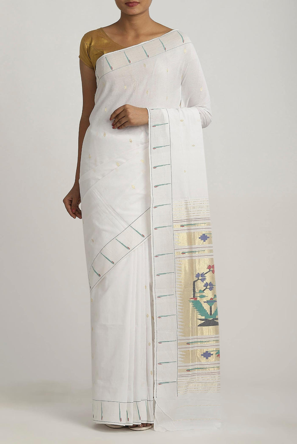 White Paithani Cotton Saree