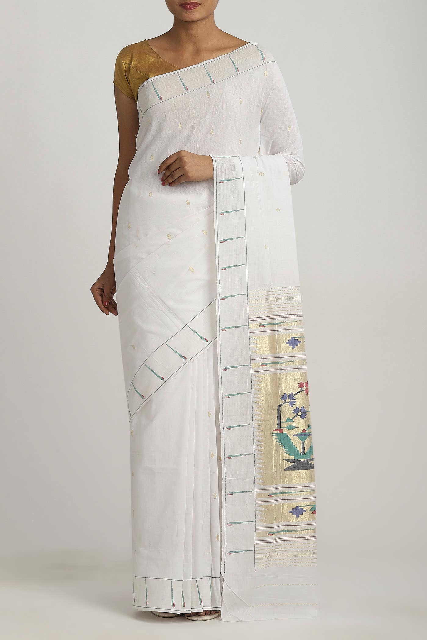 White Paithani Cotton Saree