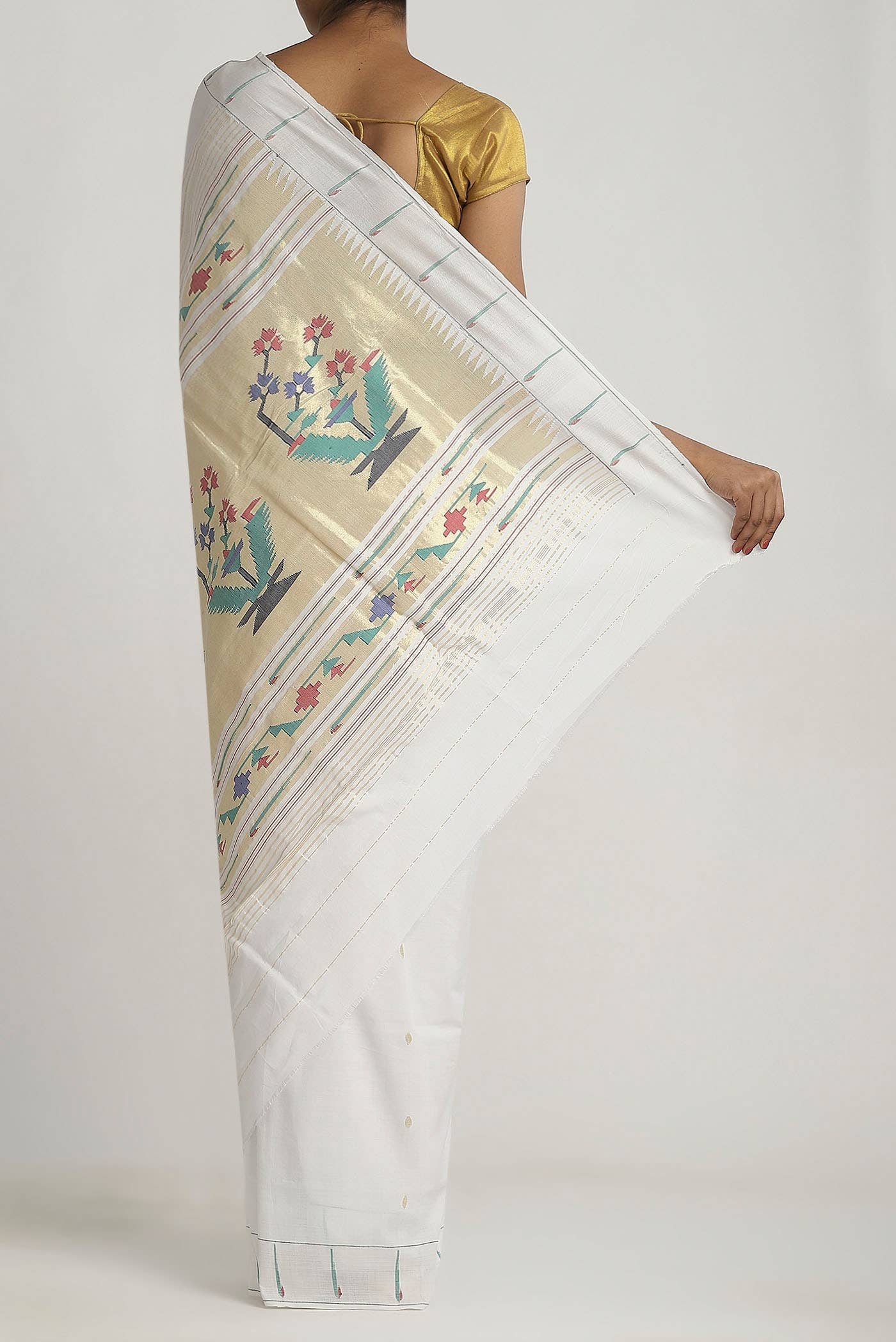 White Paithani Cotton Saree