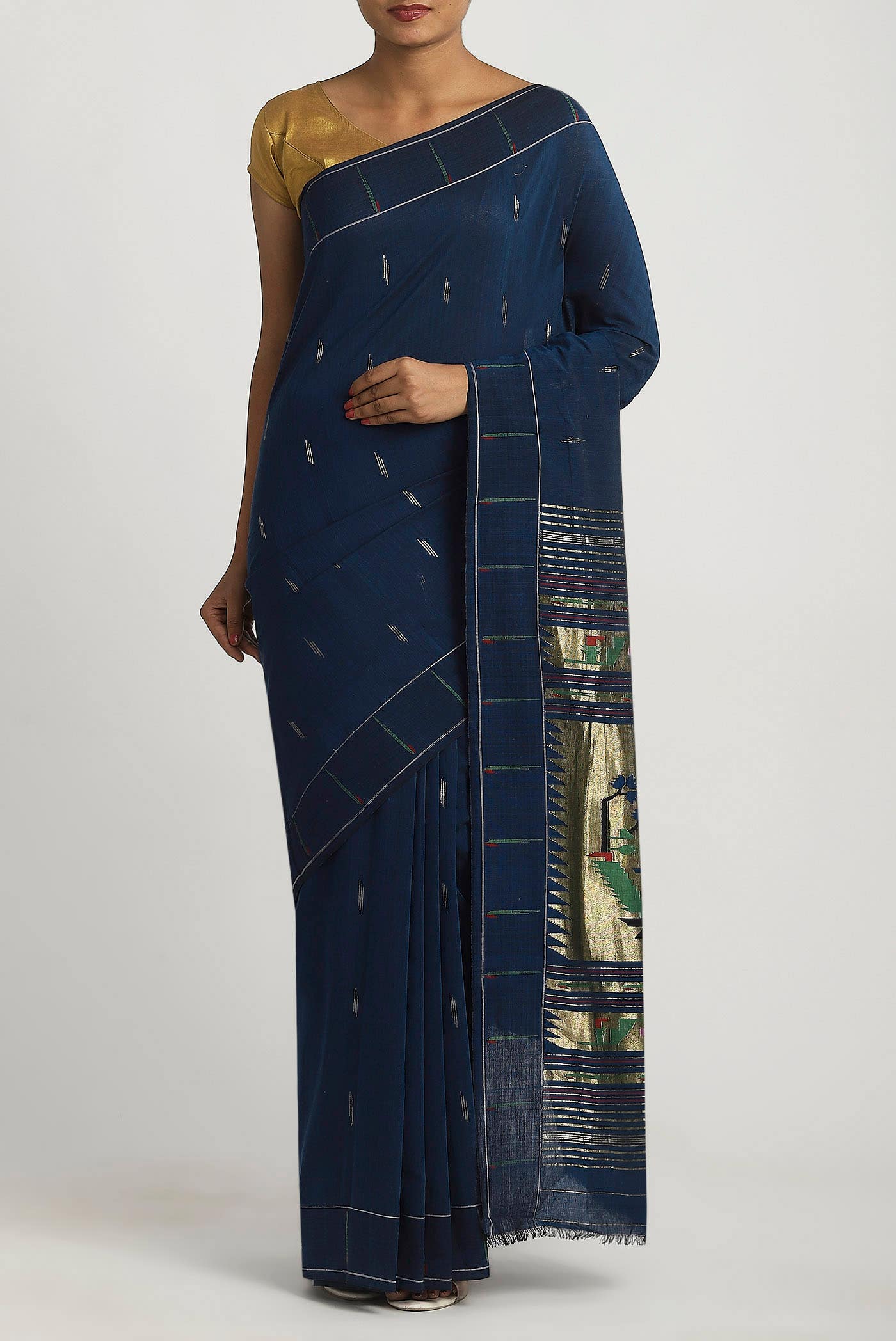Navy Blue Paithani Cotton Saree