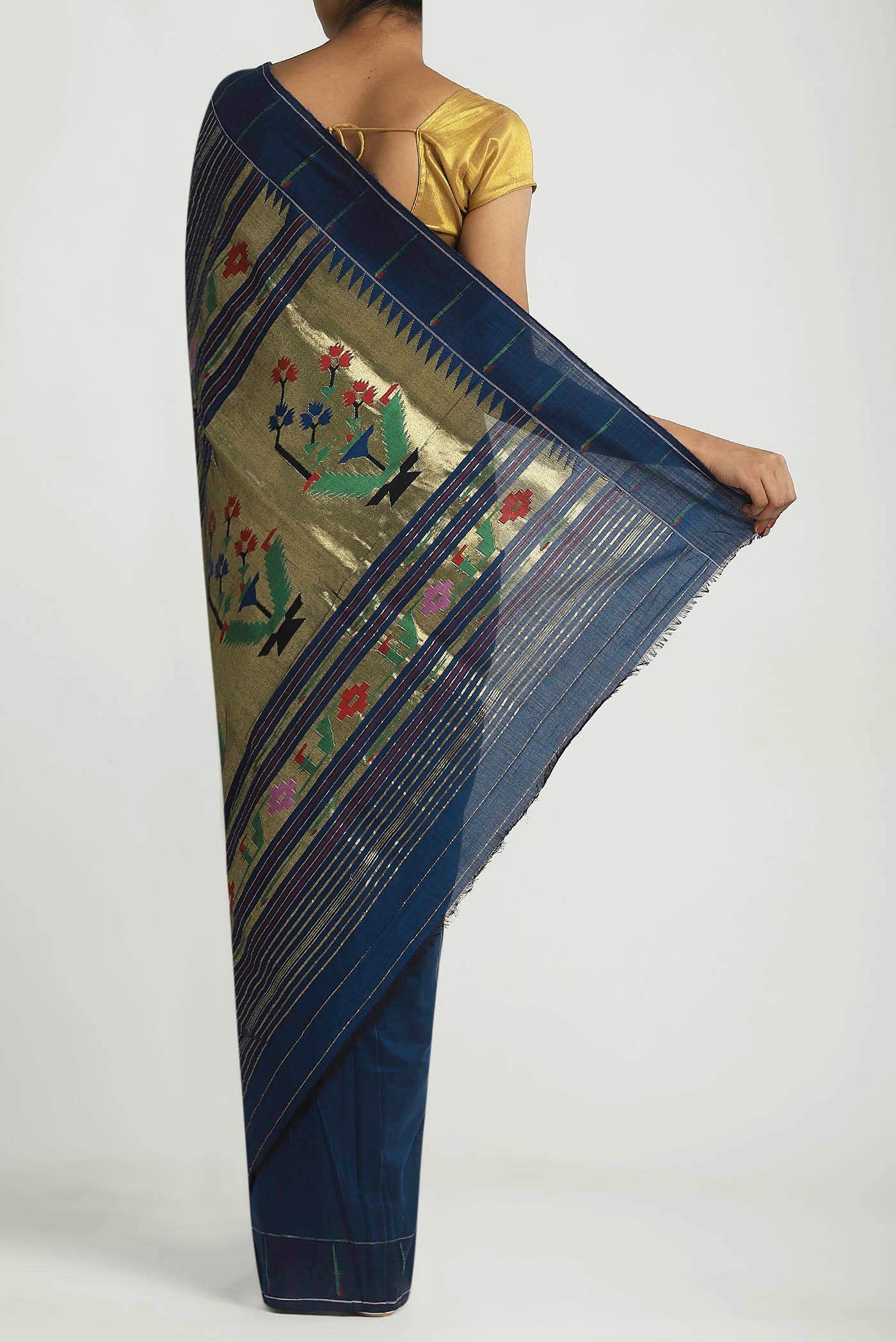 Navy Blue Paithani Cotton Saree