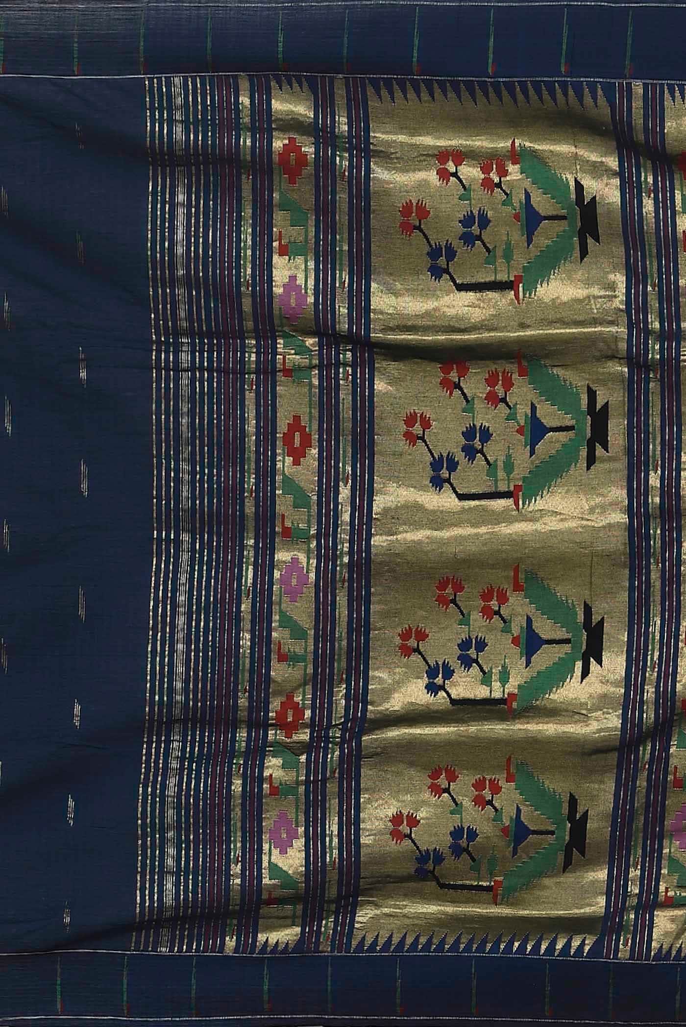 Navy Blue Paithani Cotton Saree