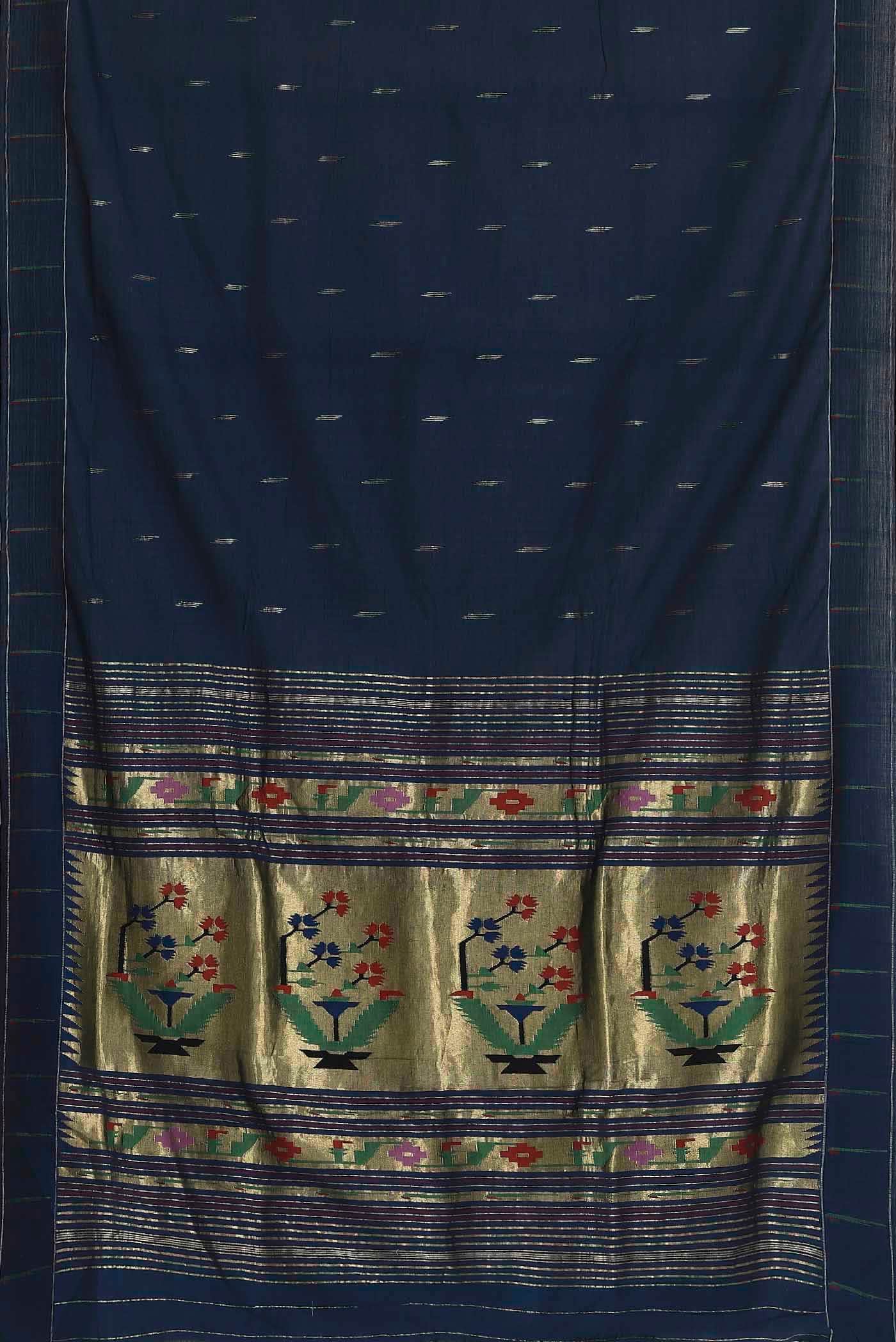 Navy Blue Paithani Cotton Saree