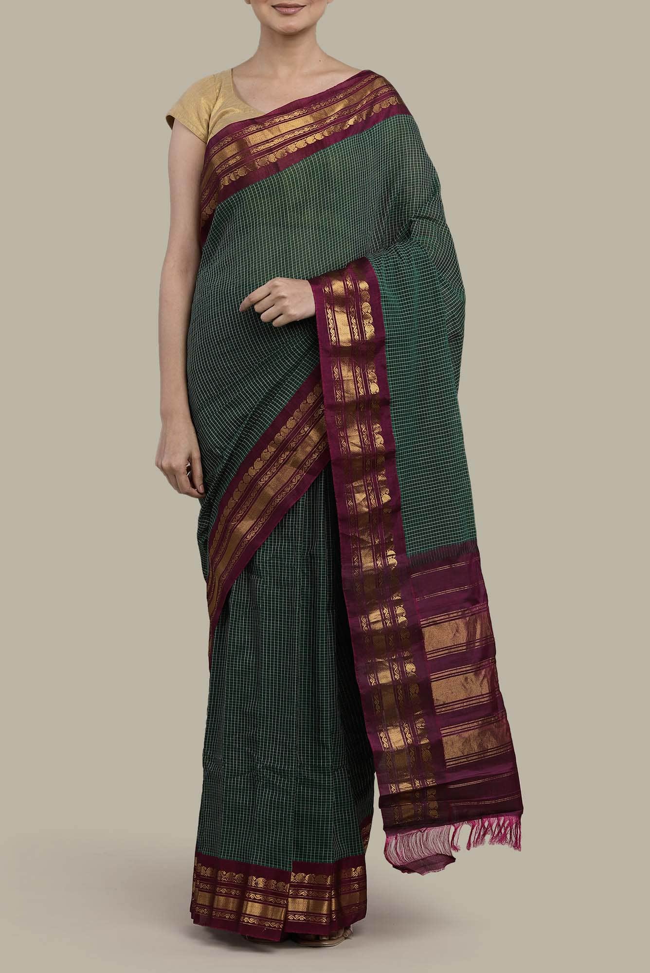 Green Gadwal Silk Cotton Saree