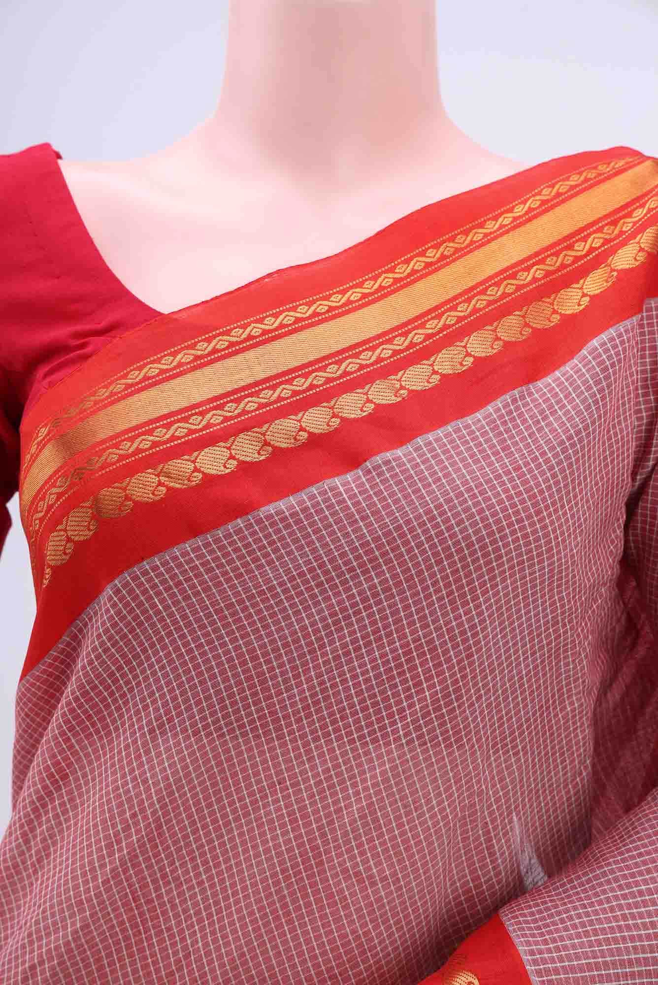 Red Gadwal Silk Cotton Saree