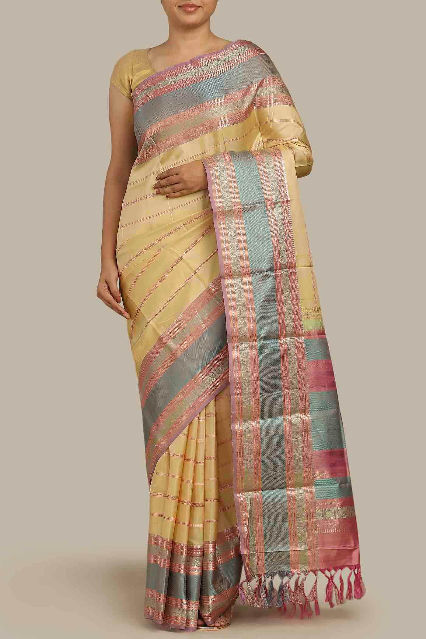 Beige Kanchipuram Silk Saree