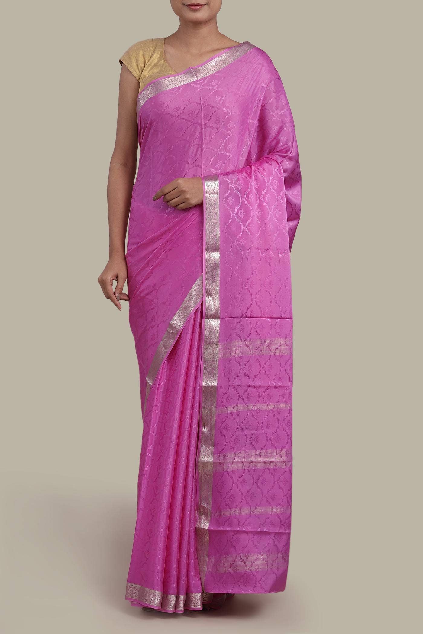 Pink Mysore Crepe Saree
