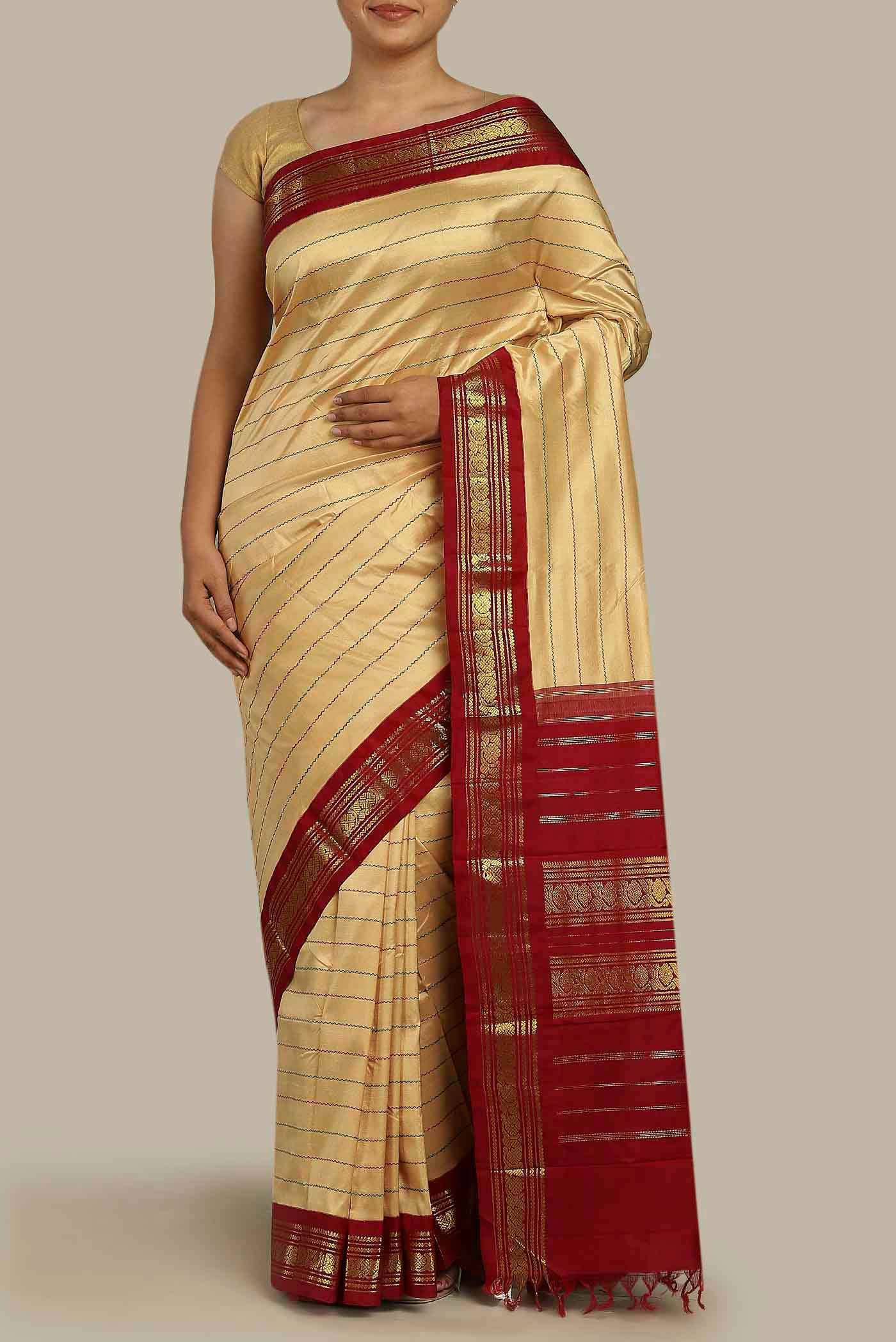 Beige Kanchipuram Silk Saree