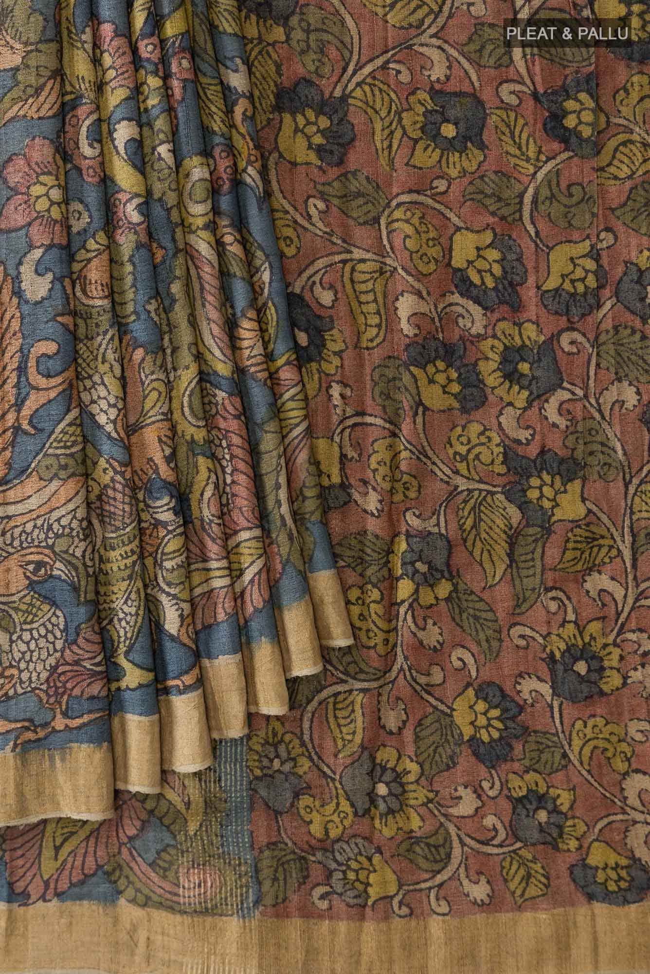 Maroon Tussar Silk Saree