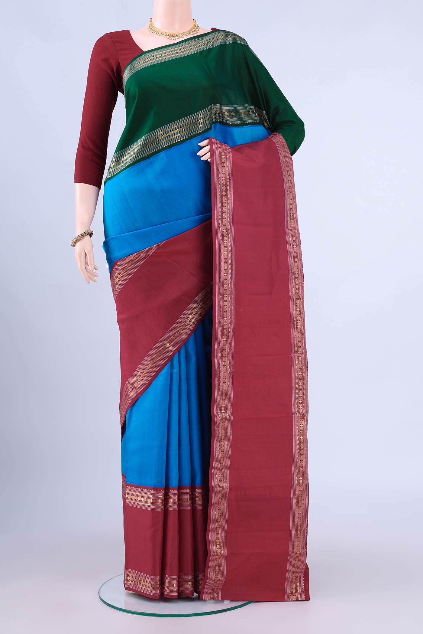 Pure Silk Pure Zari Blue Kanchipuram Saree