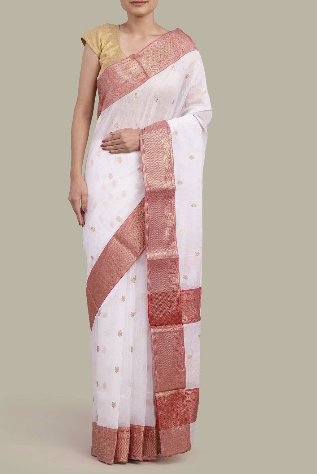 White Chanderi Silk Cotton Saree